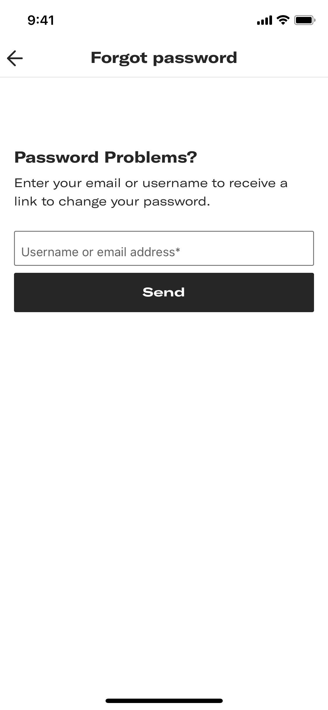 Resetting password on Depop (ios) screen 3