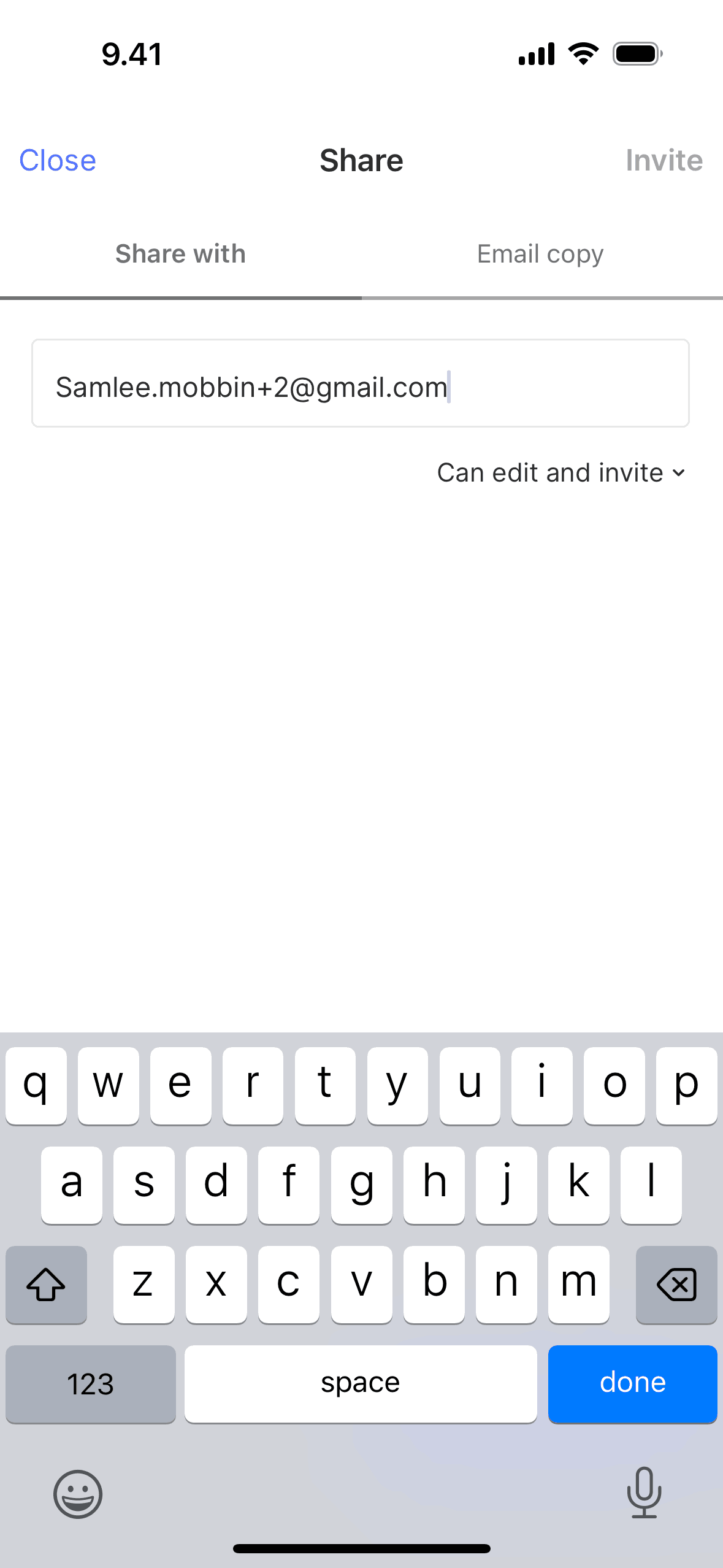 Sharing a note on Evernote (ios) screen 3