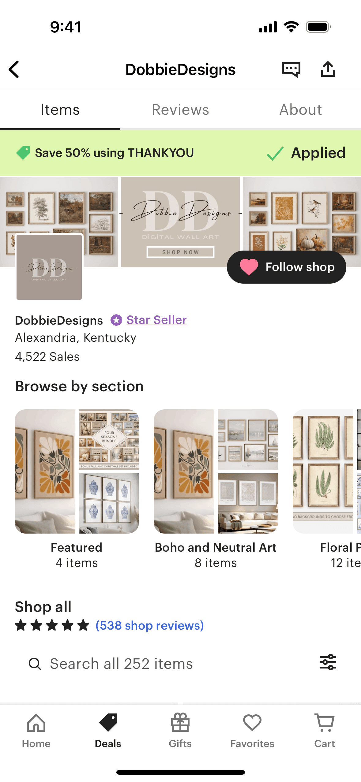 Claiming a coupon on Etsy (ios) screen 3