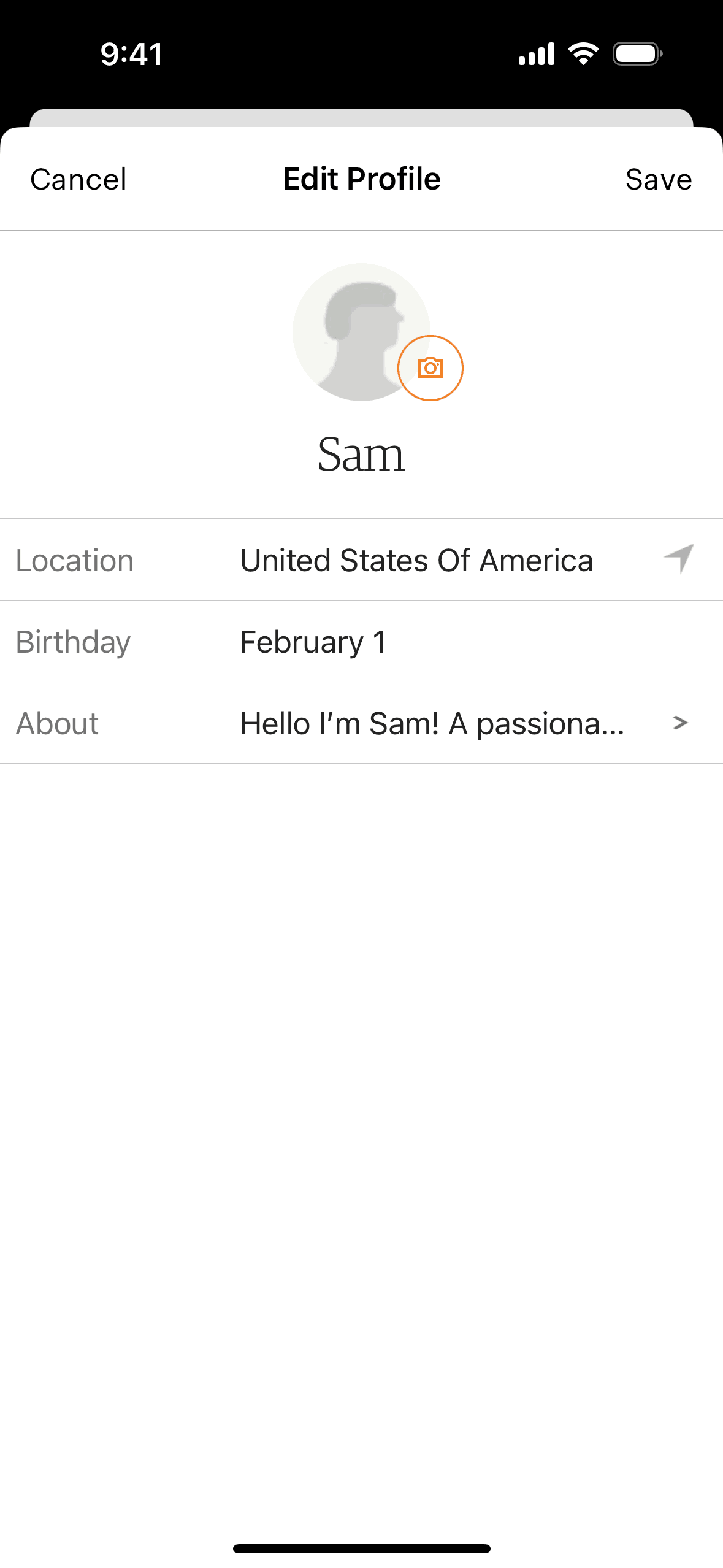 Editing a profile on Etsy (ios) screen 10