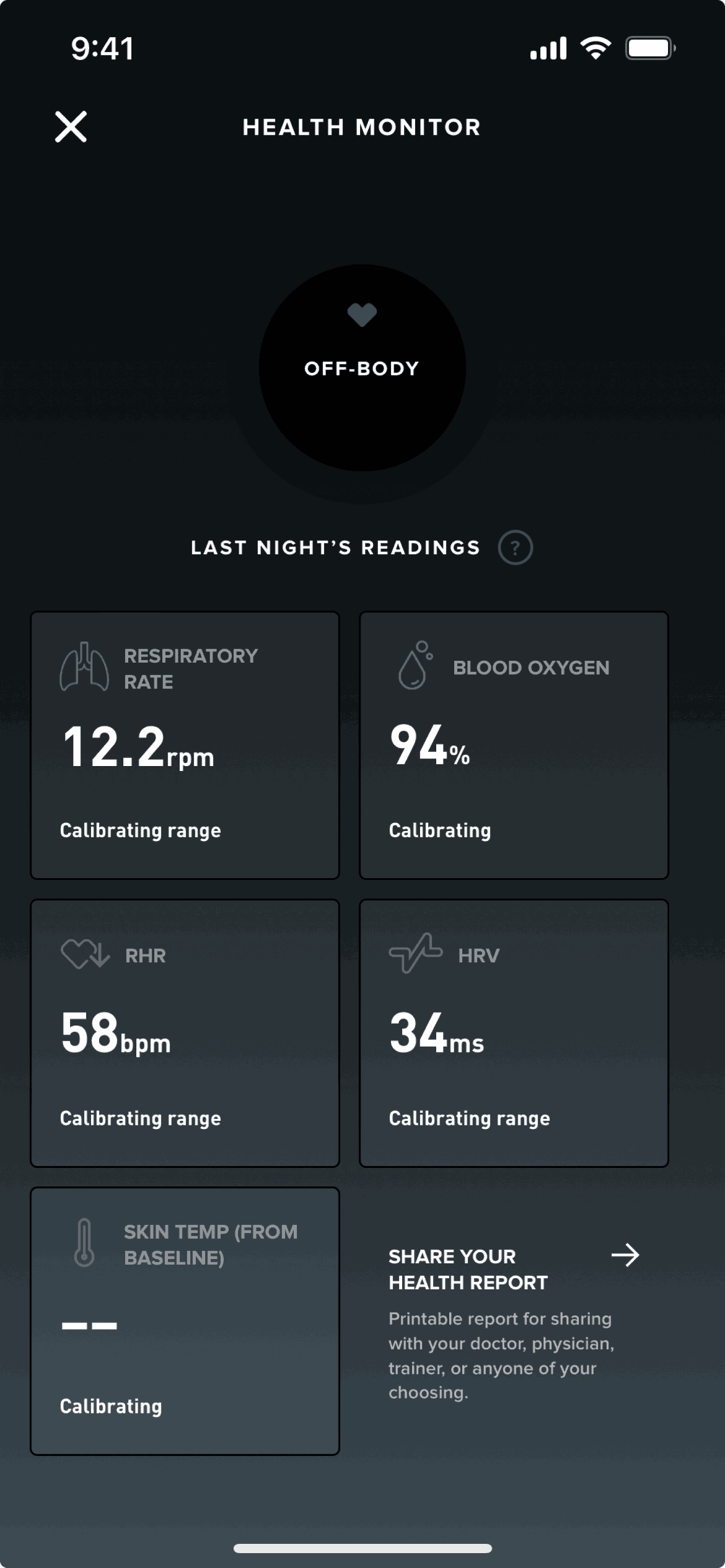 Health monitor on WHOOP (ios) screen 2