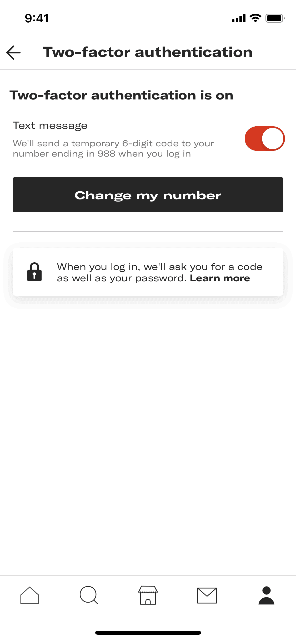 Turning on two-factor authentication on Depop (ios) screen 13