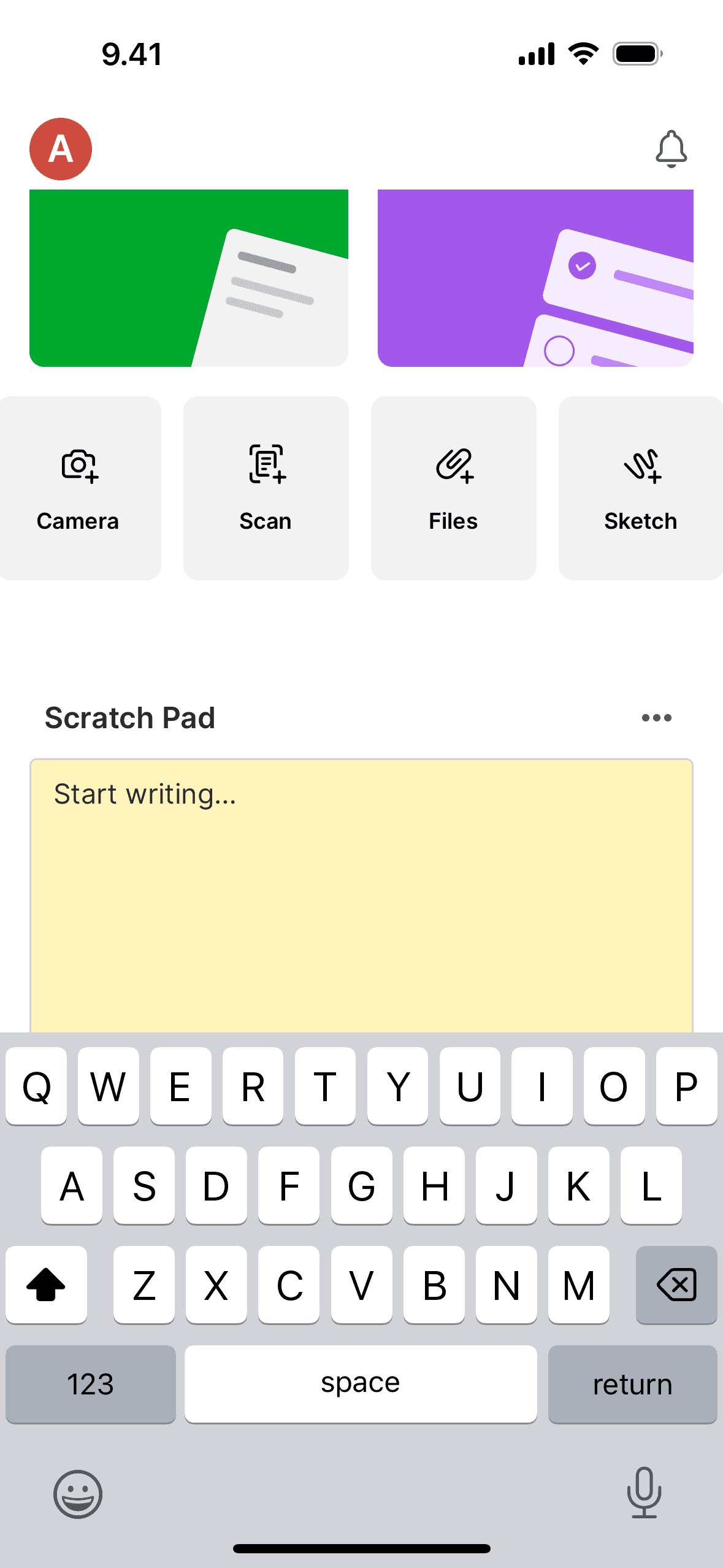 Adding scratch pad on Evernote (ios) screen 2
