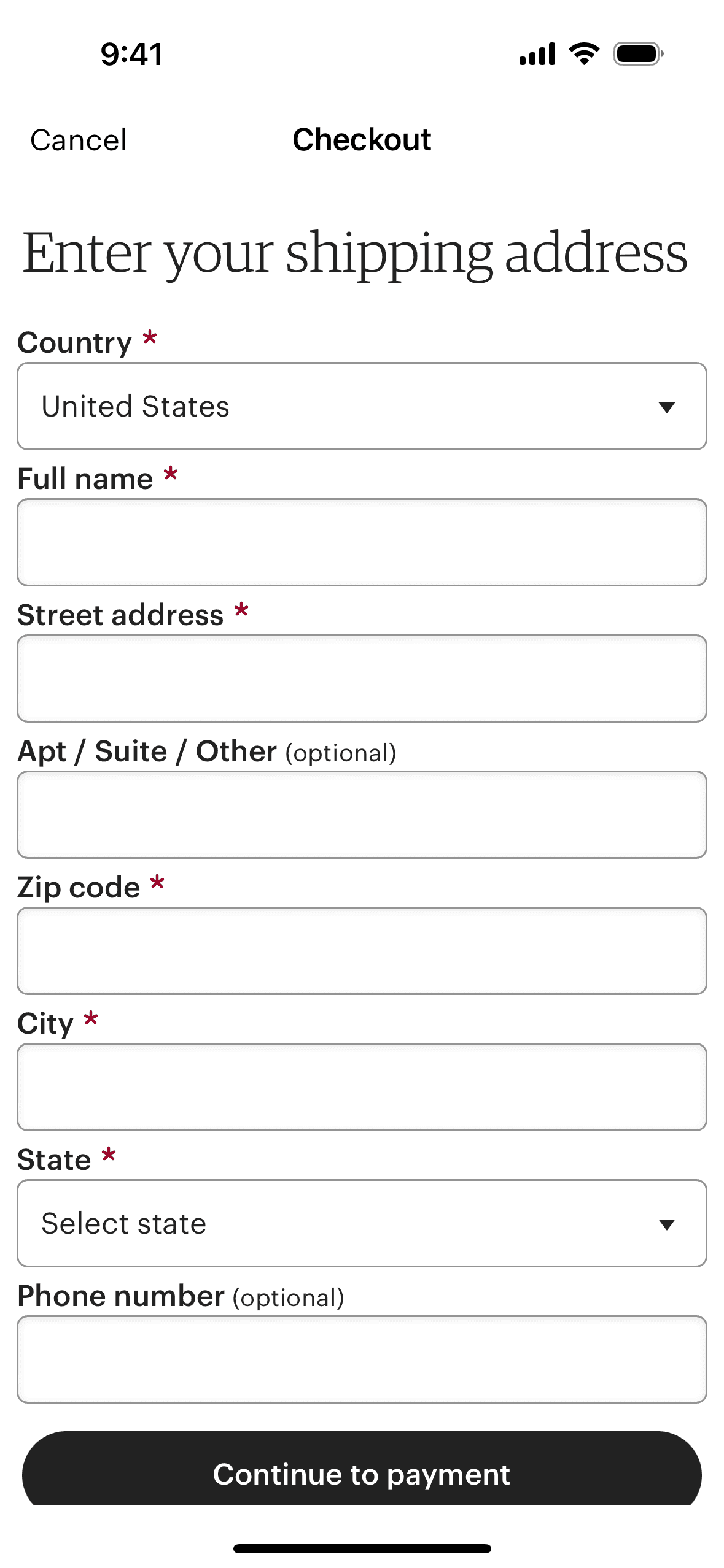 Checking out on Etsy (ios) screen 2