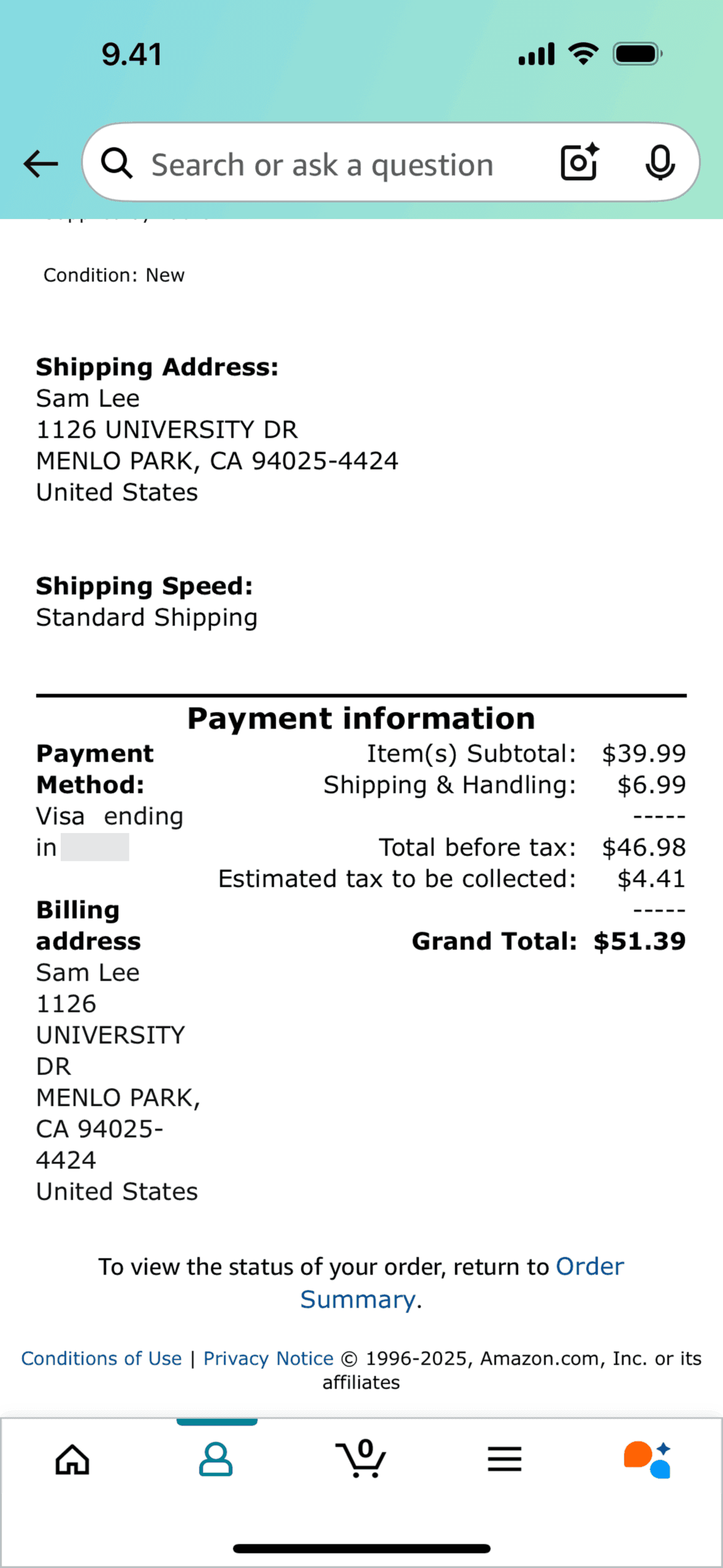 Invoice on Amazon Shopping (ios) screen 3