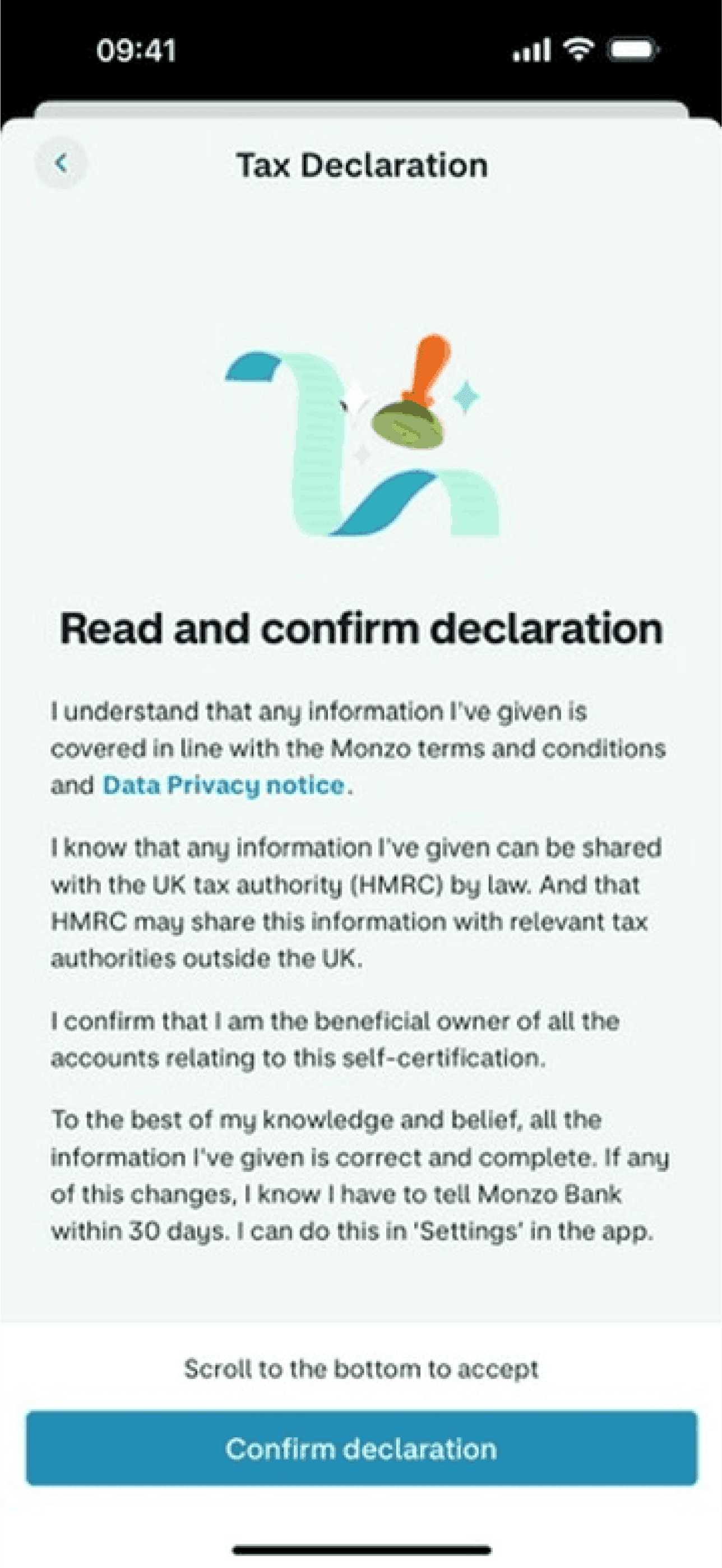 Updating tax residency on Monzo (ios) screen 6