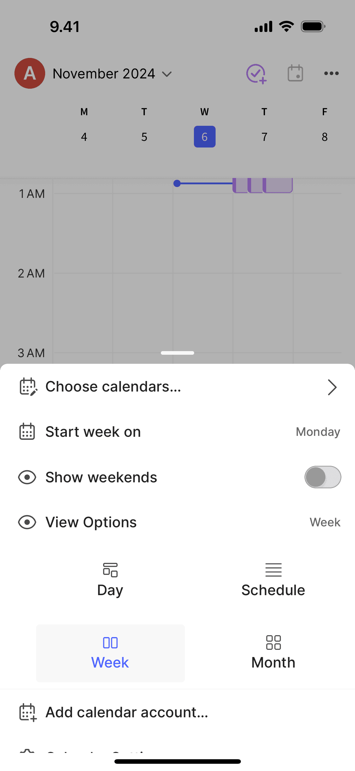 Changing calendar view on Evernote (ios) screen 3