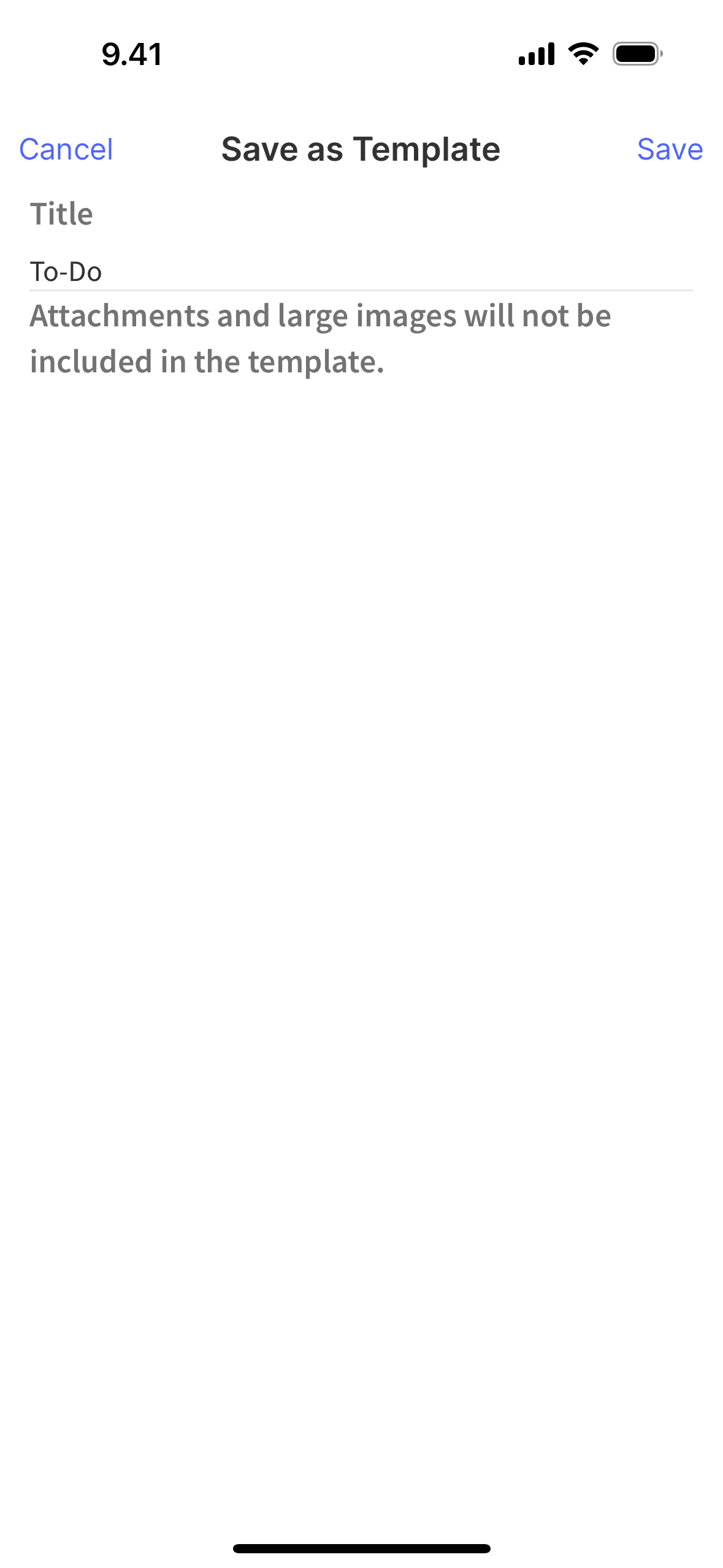 Saving as template on Evernote (ios) screen 2