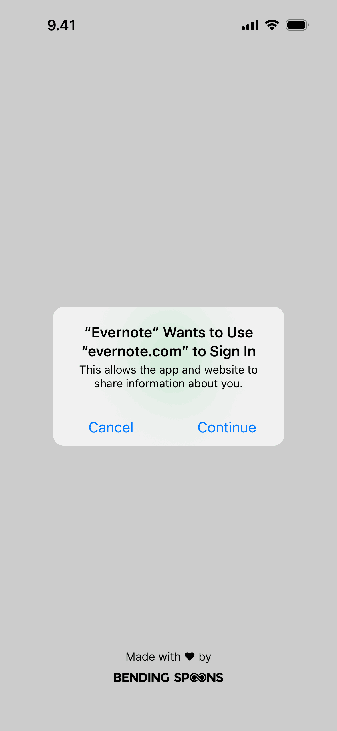 Logging in on Evernote (ios) screen 2