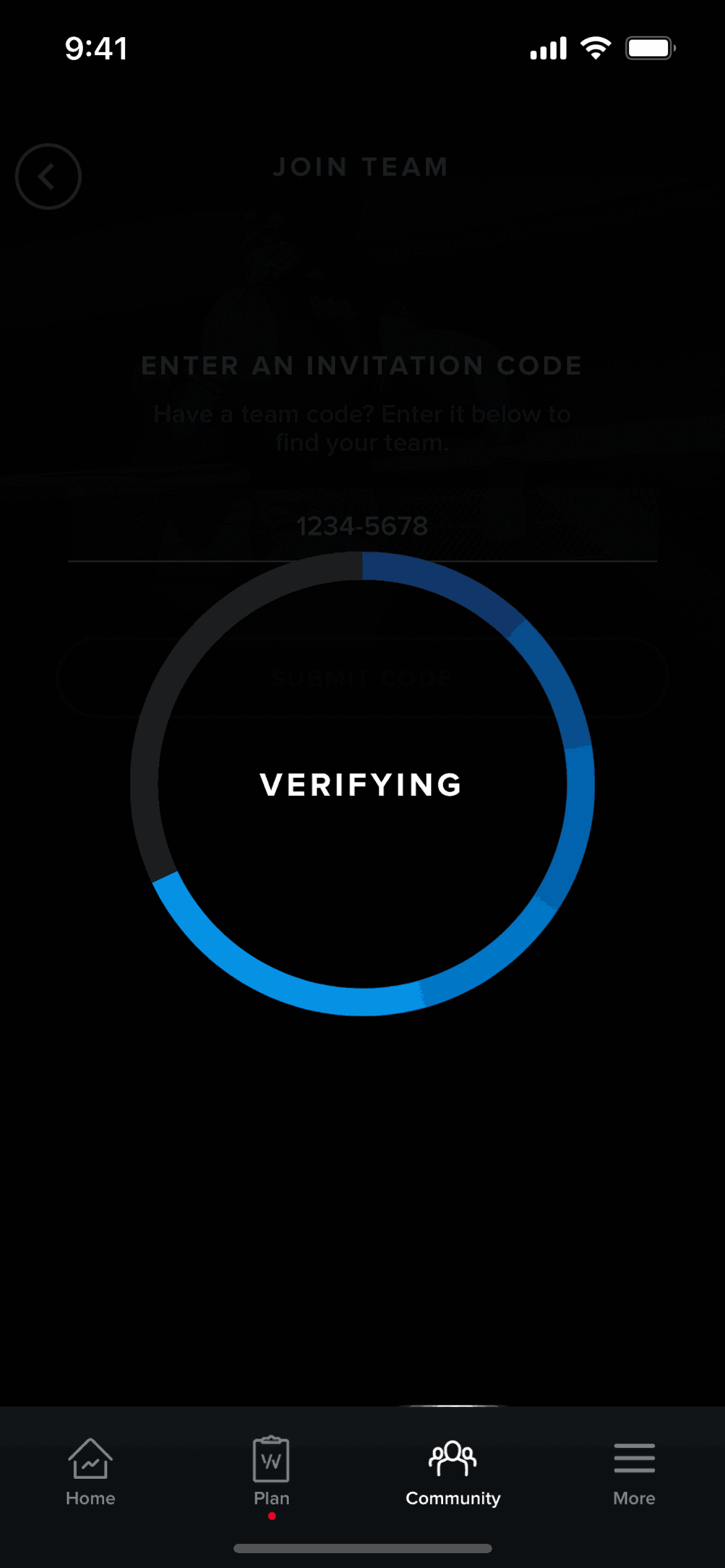 Joining a team on WHOOP (ios) screen 4