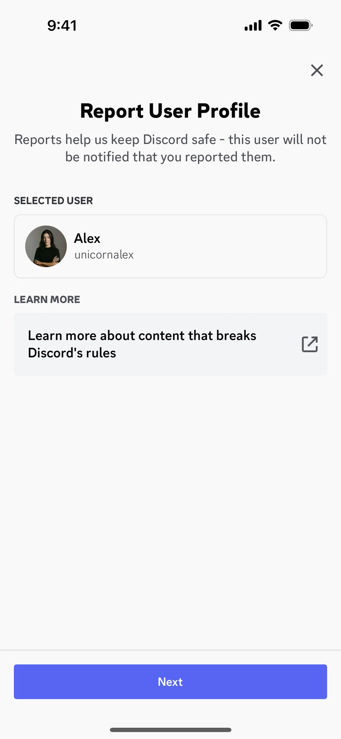 Blocking a user on Discord (ios) screen 3