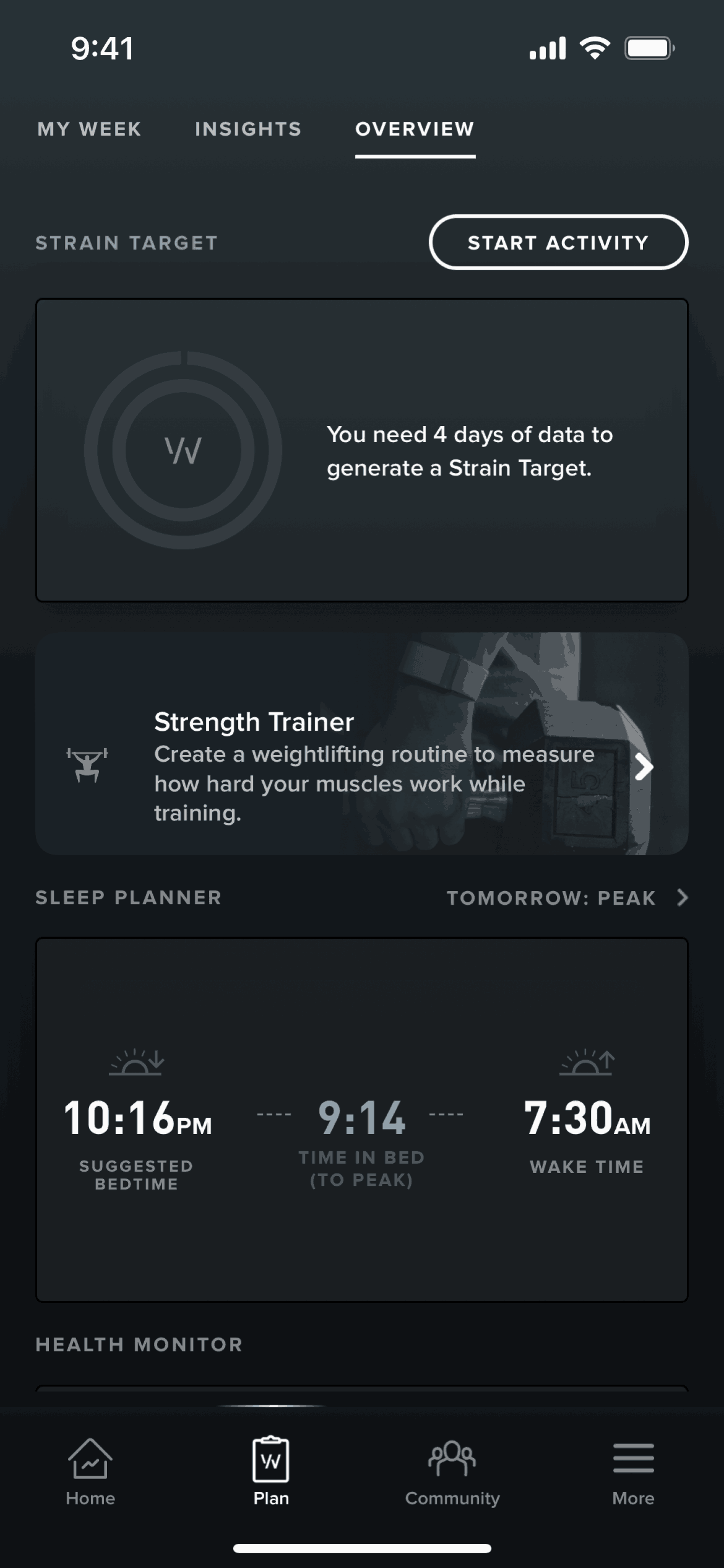 Overview on WHOOP (ios) screen 2