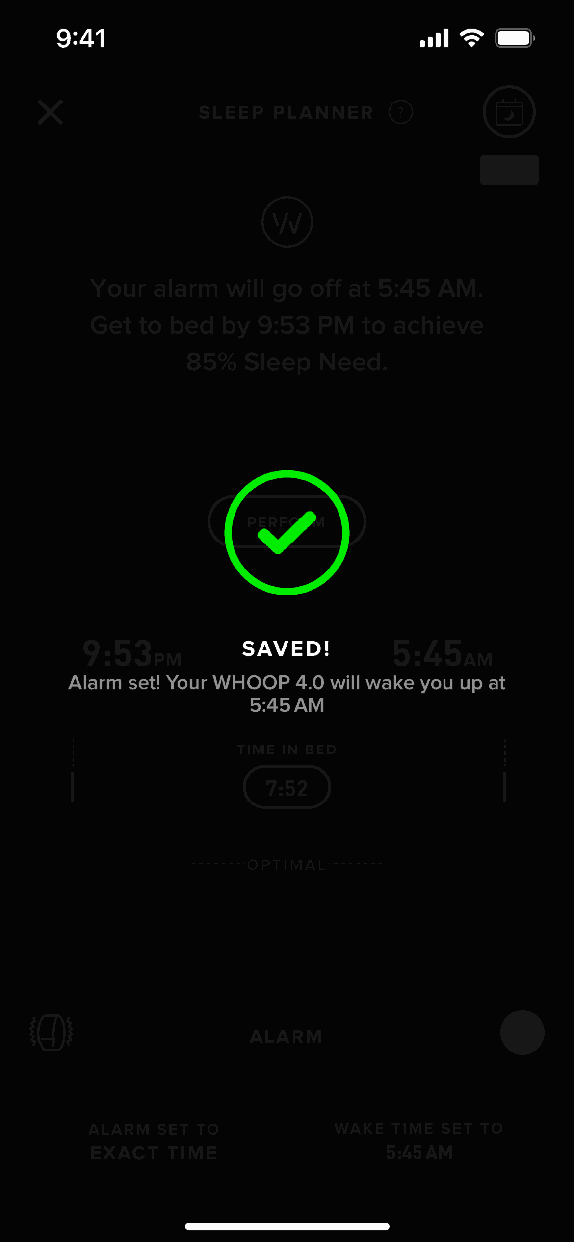 Setting up a sleep planner on WHOOP (ios) screen 7
