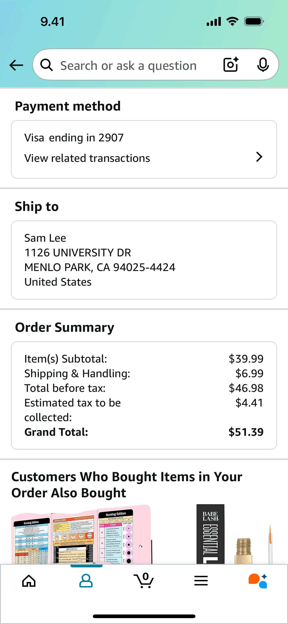 Order detail on Amazon Shopping (ios) screen 5