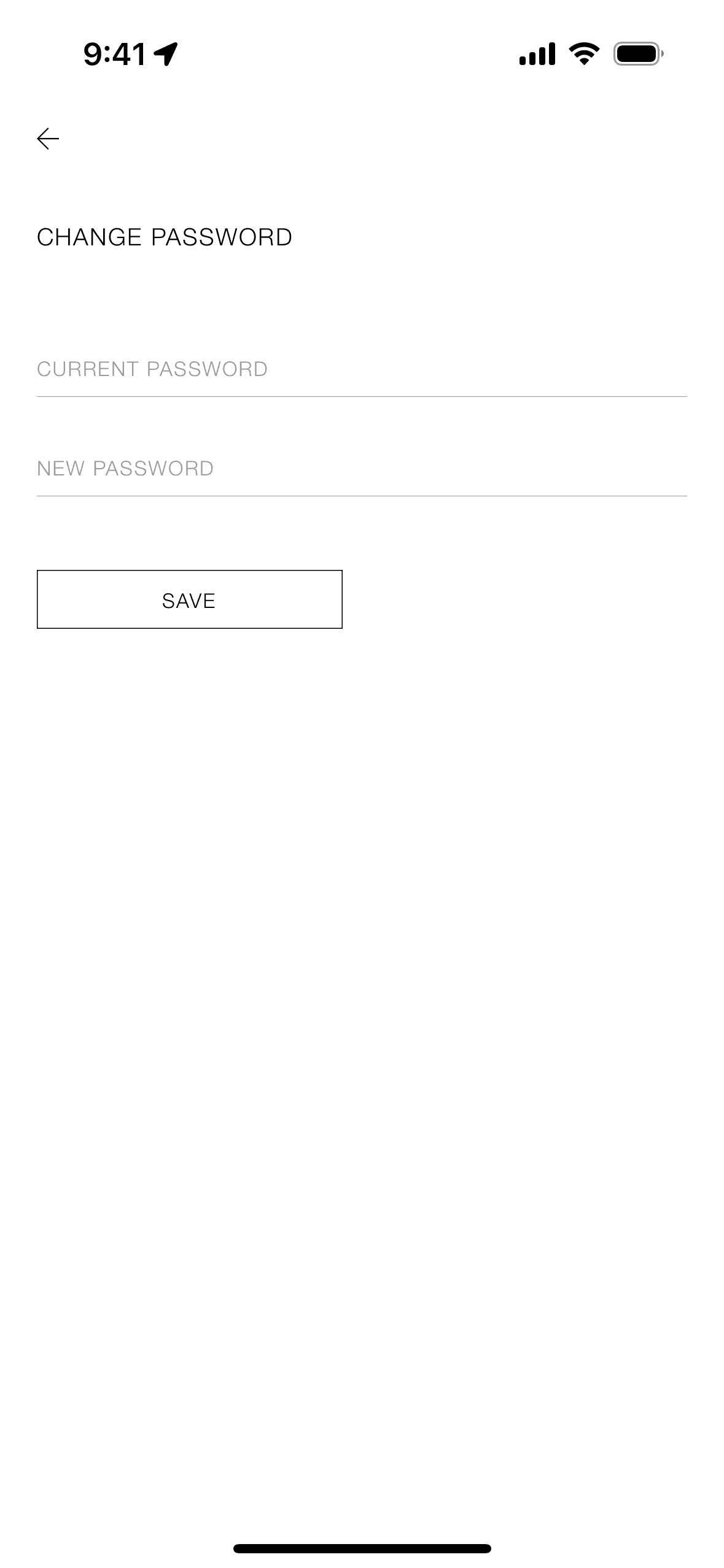 Changing a password on ZARA (ios) screen 2