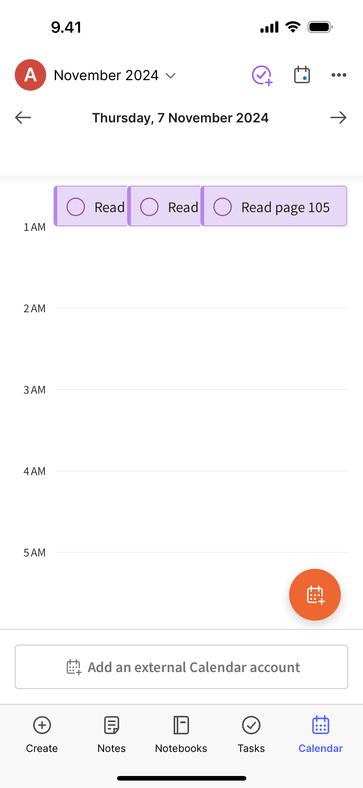 Calendar on Evernote (ios) screen 3