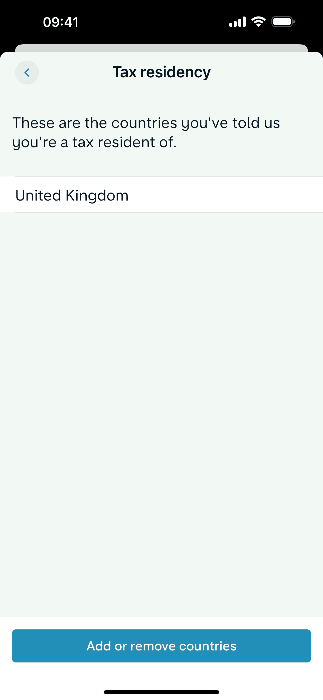 Updating tax residency on Monzo (ios) screen 2