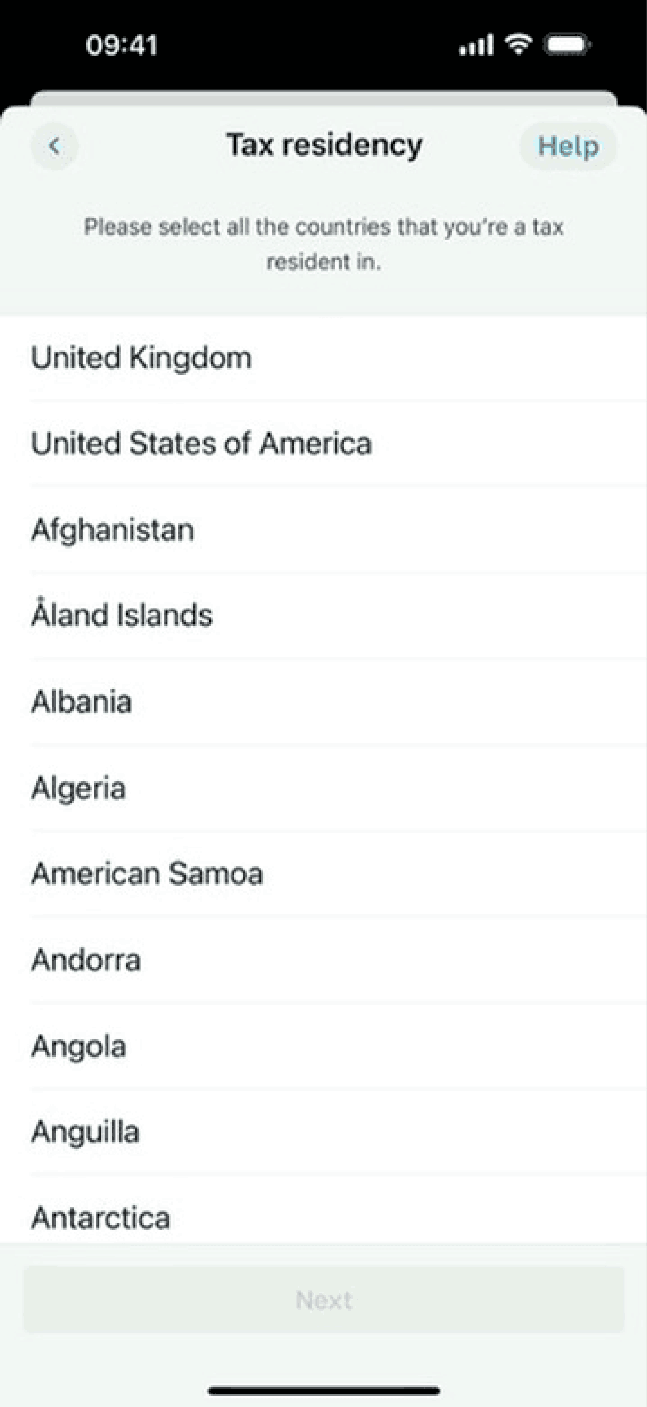 Updating tax residency on Monzo (ios) screen 4