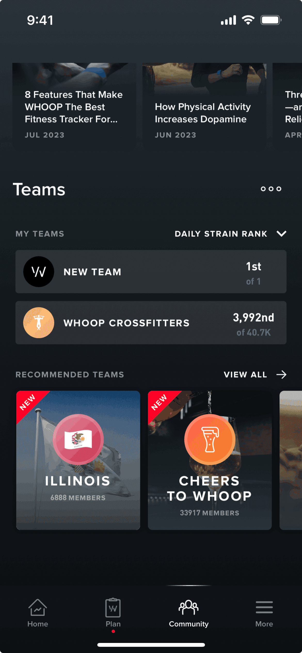 Community on WHOOP (ios) screen 4