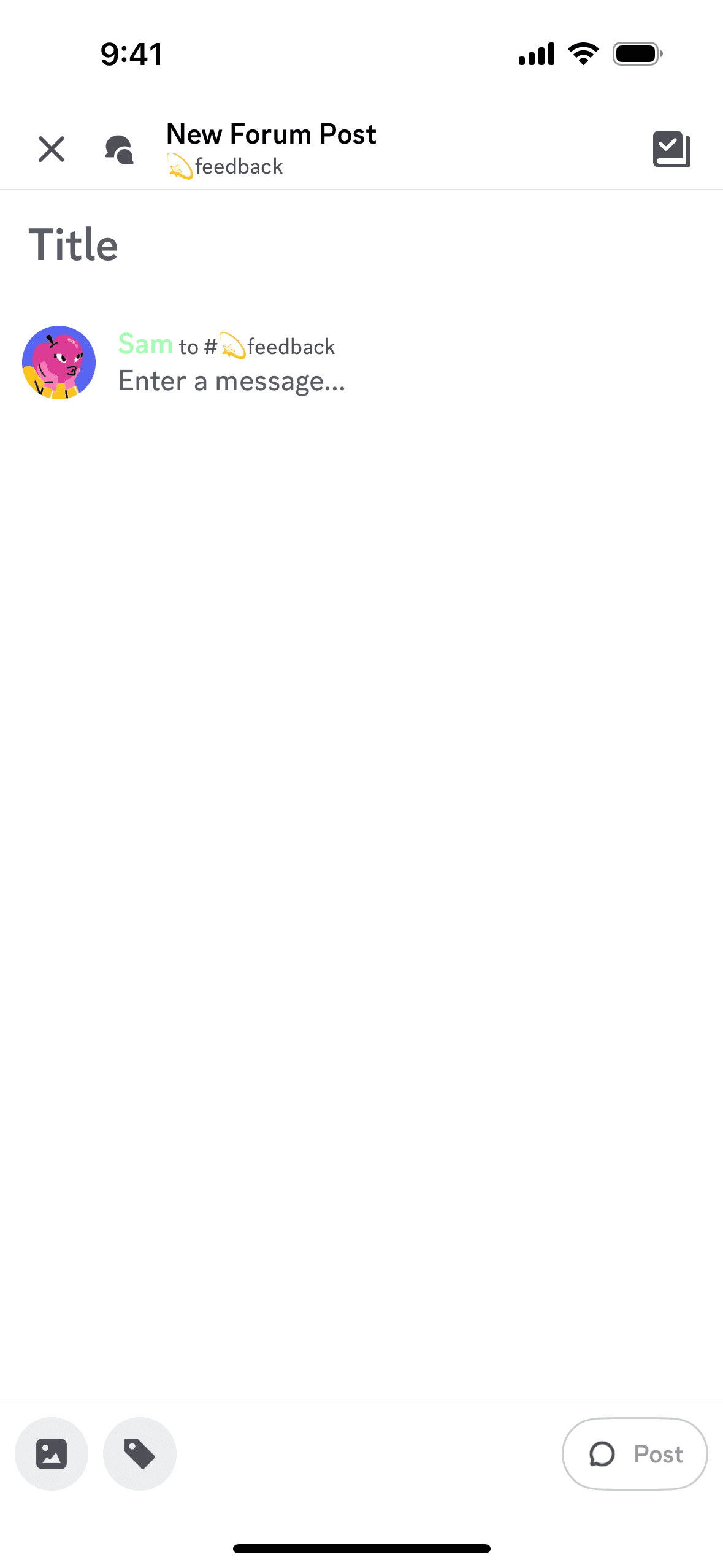 Creating a forum post on Discord (ios) screen 3