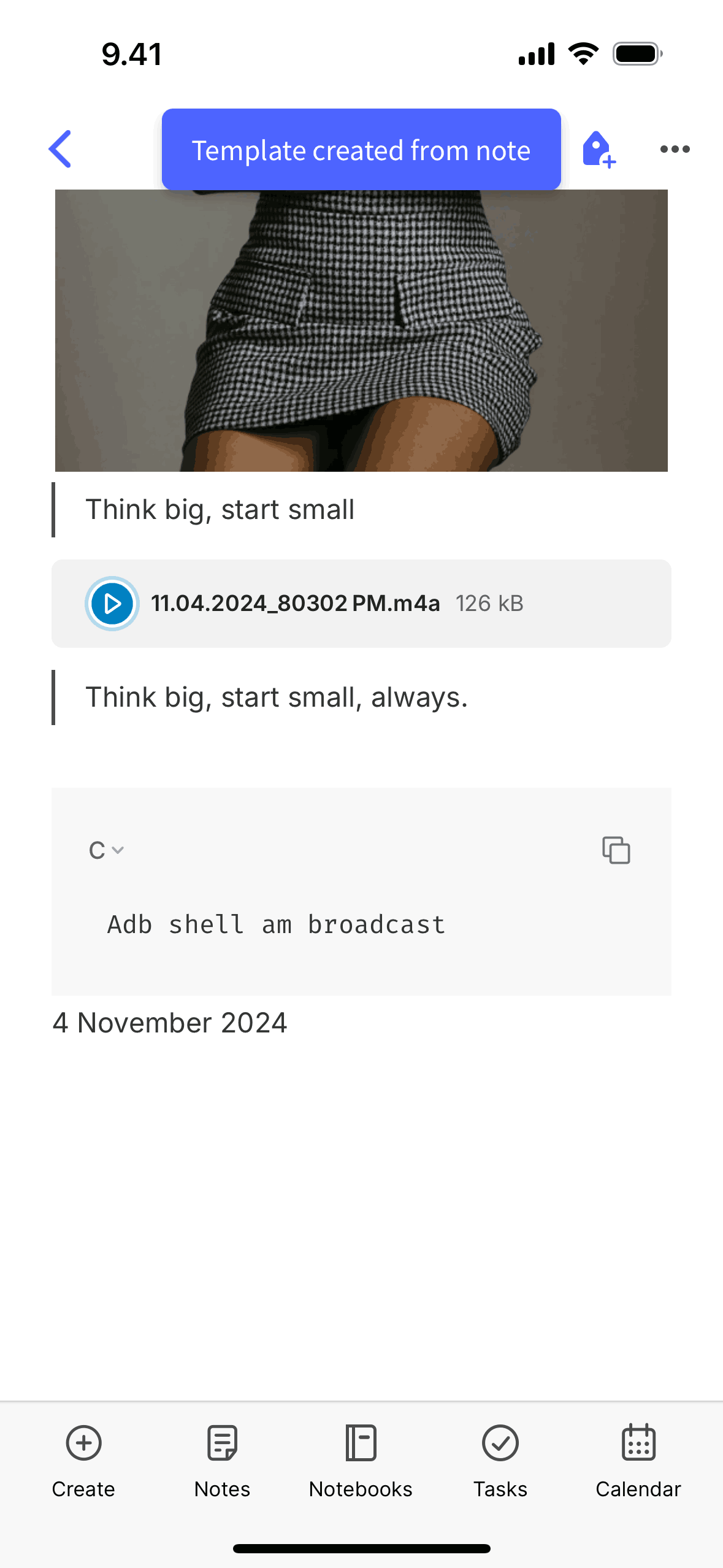 Saving as template on Evernote (ios) screen 4