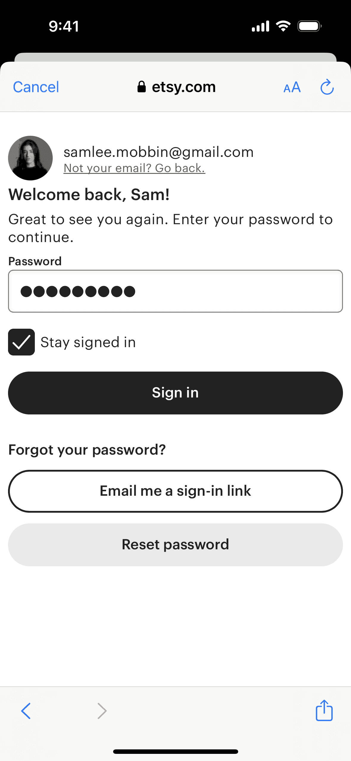 Logging in on Etsy (ios) screen 5