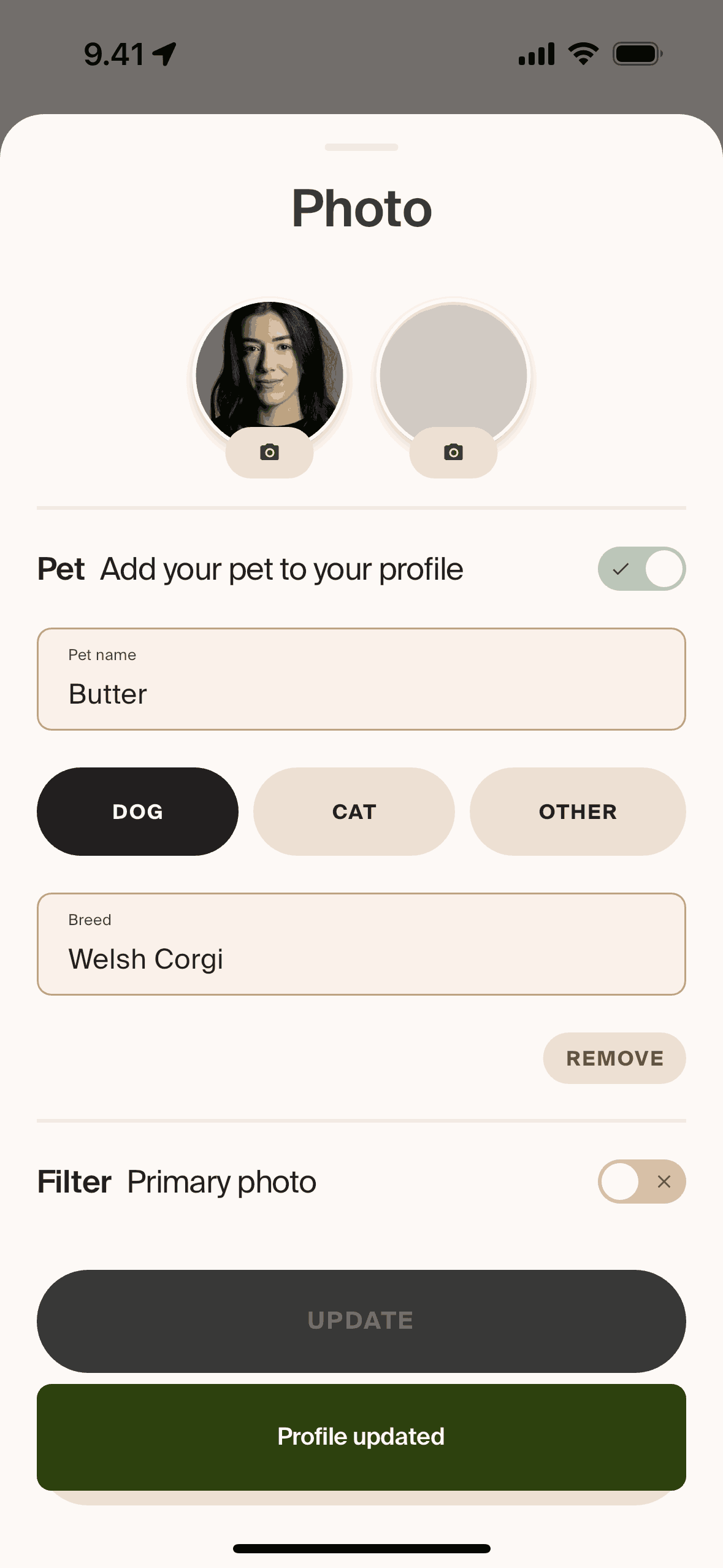 Adding pet to profile on Blank Street (ios) screen 8