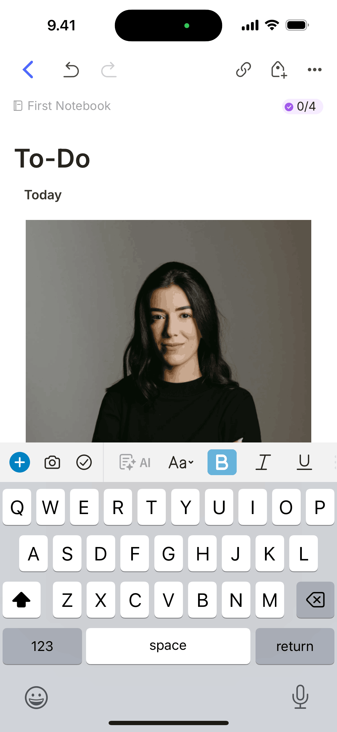 Adding an image (gallery) on Evernote (ios) screen 4