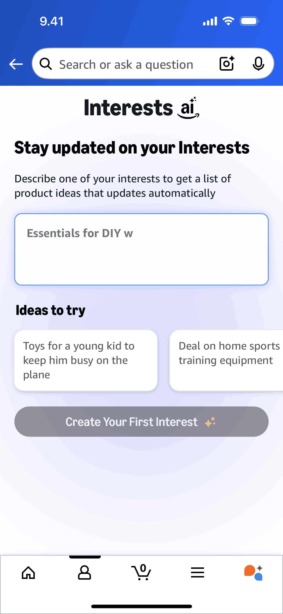 Creating an interest on Amazon Shopping (ios) screen 2