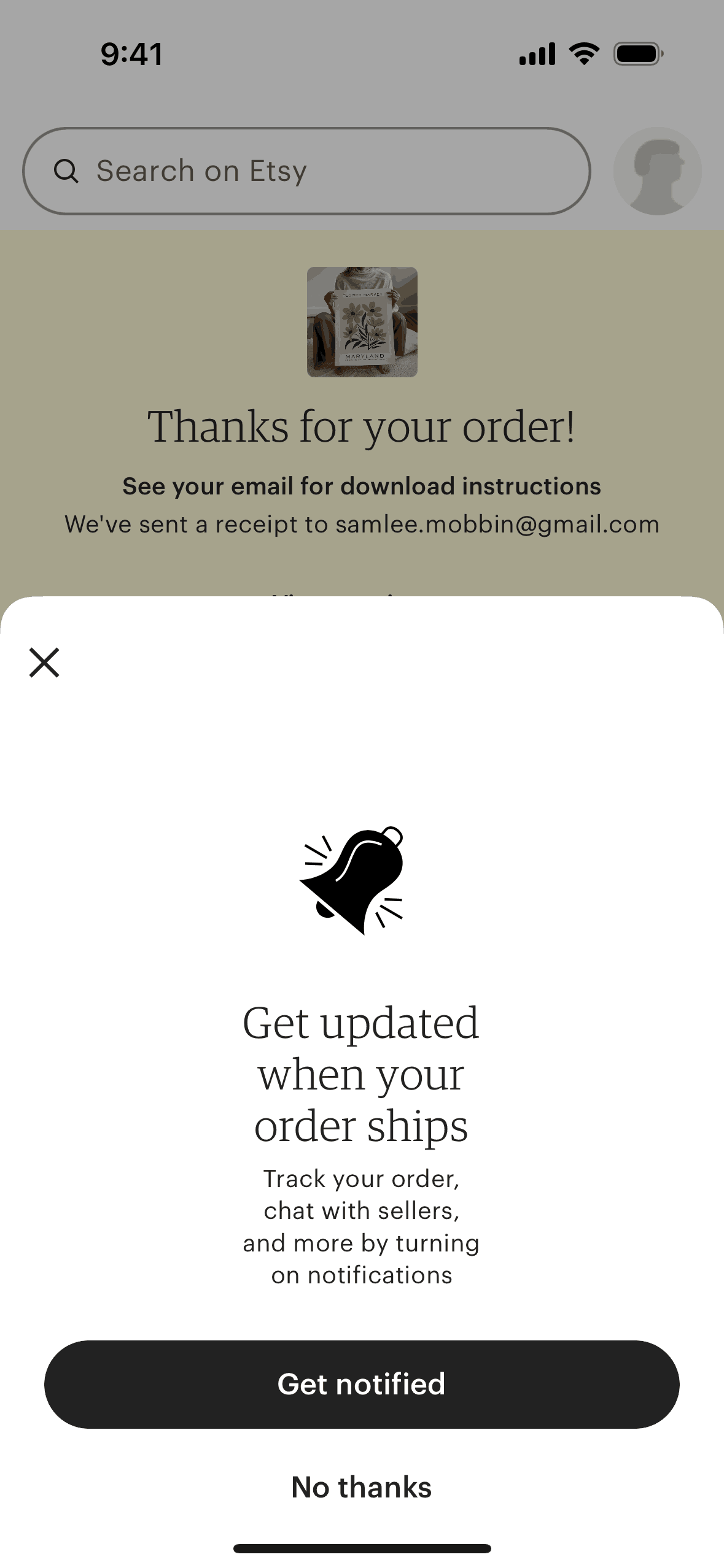Checking out on Etsy (ios) screen 7