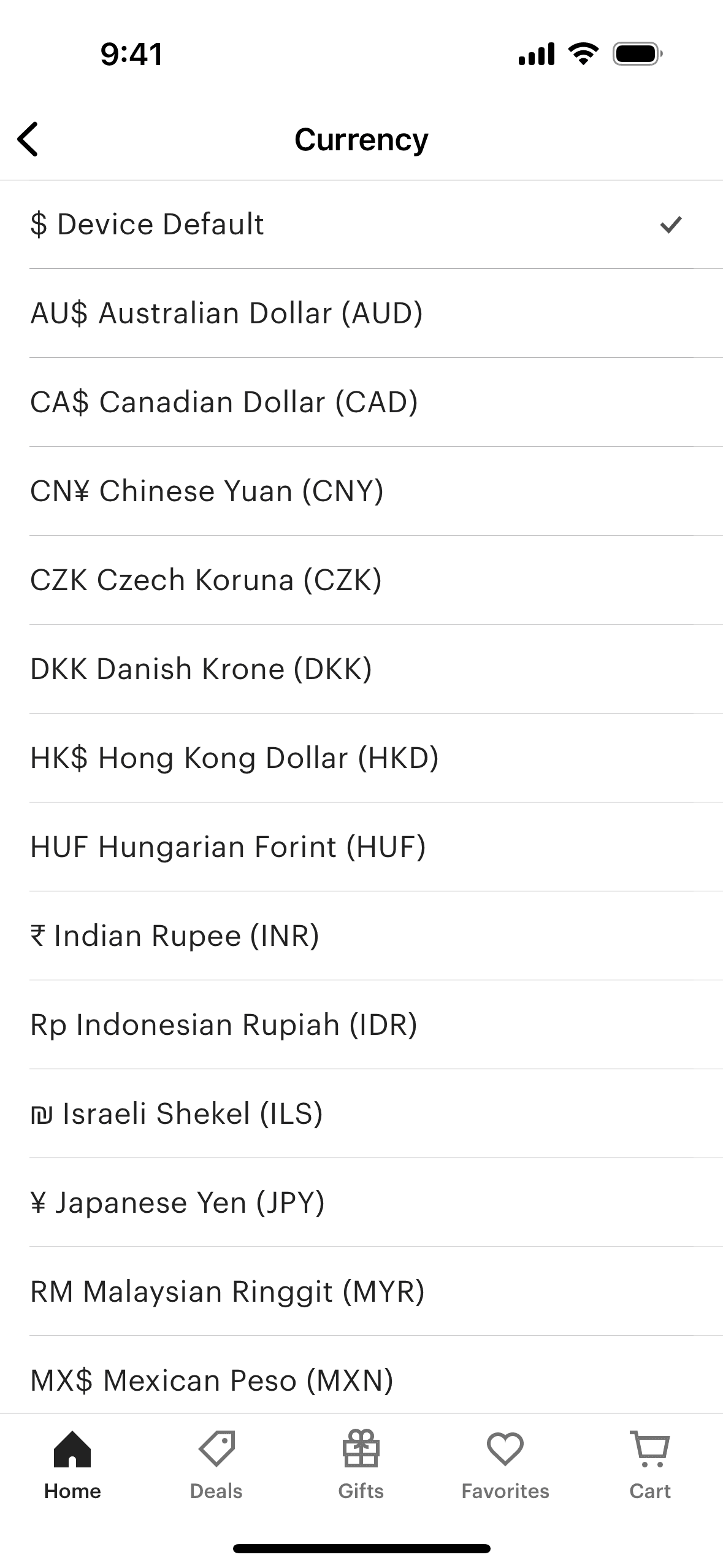 Editing currency on Etsy (ios) screen 2