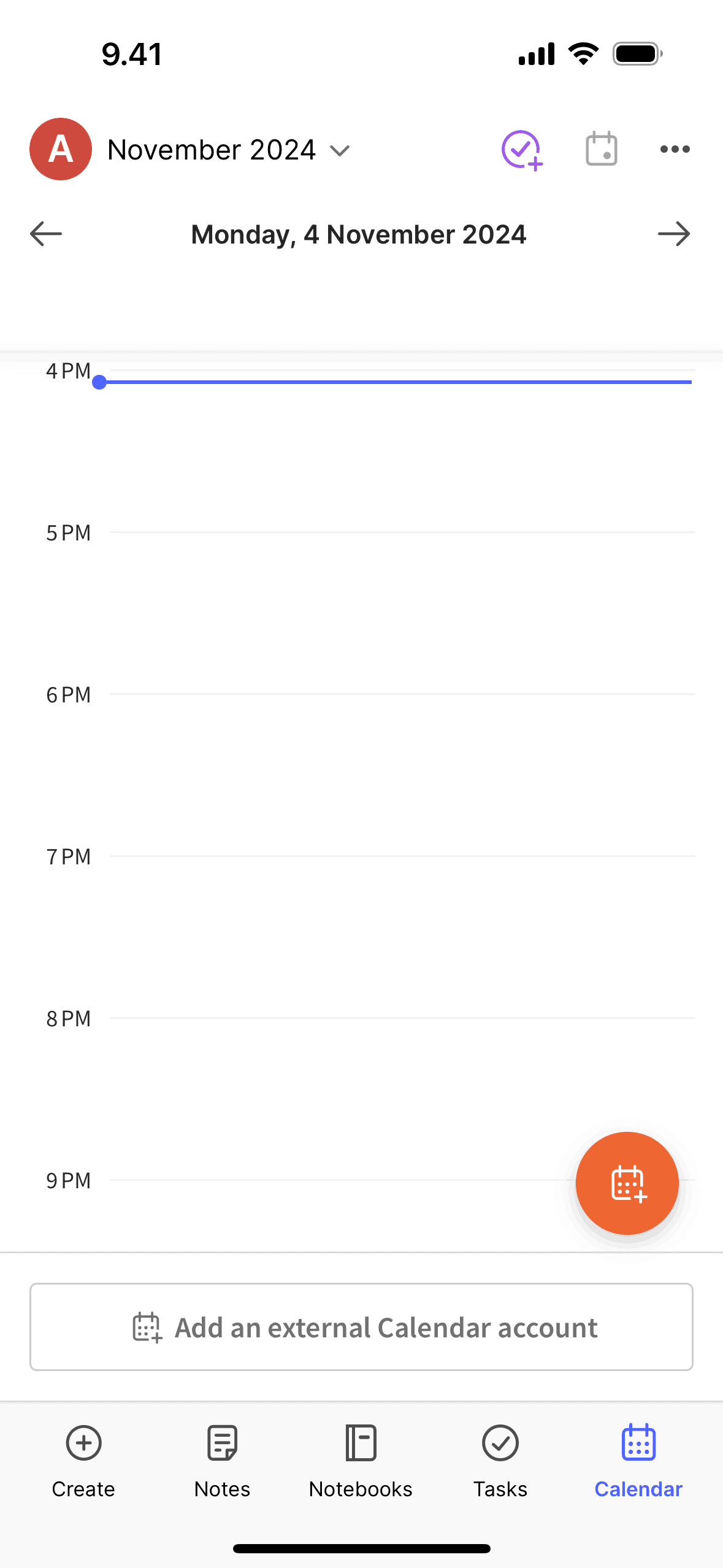 Calendar on Evernote (ios) screen 2