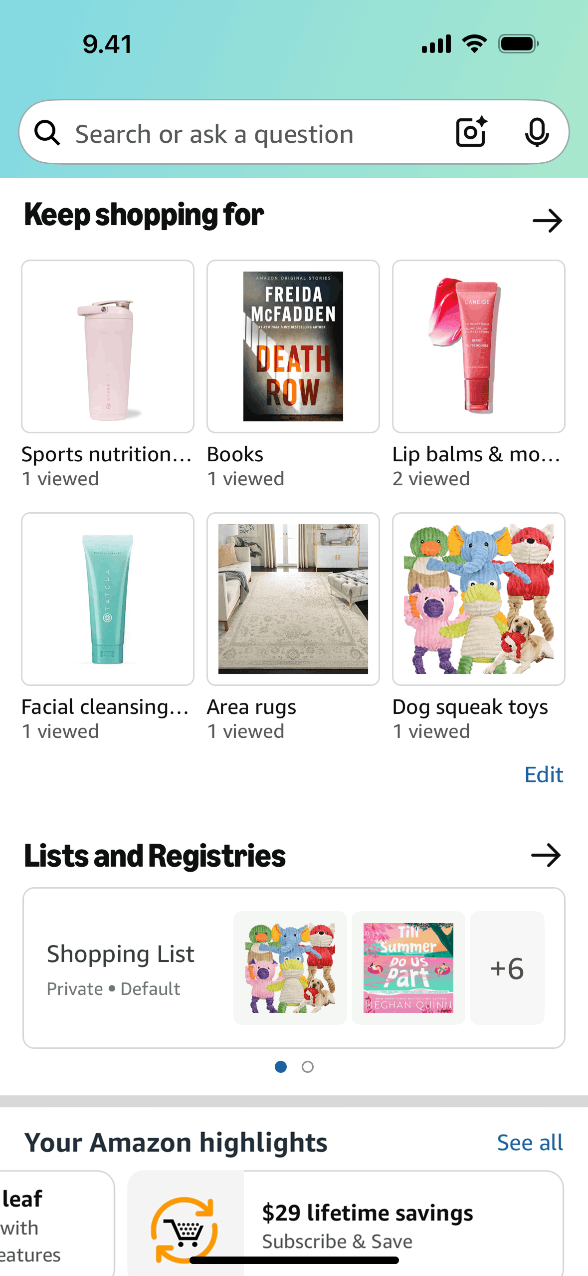 Profile on Amazon Shopping (ios) screen 4
