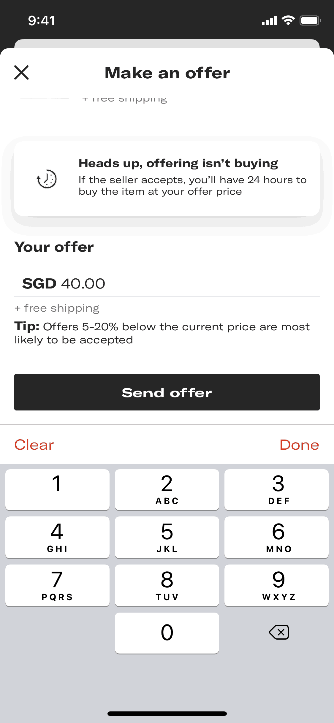 Making an offer on Depop (ios) screen 4