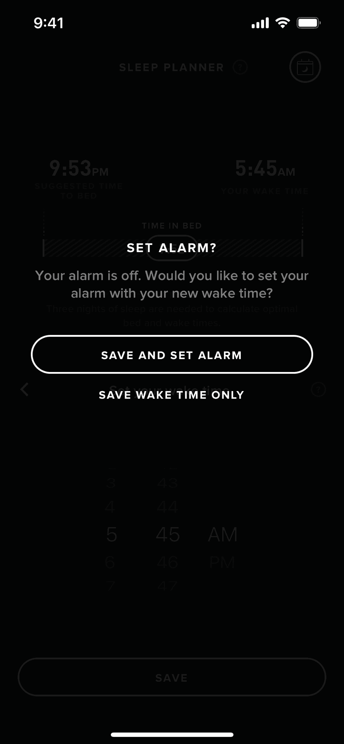 Setting up a sleep planner on WHOOP (ios) screen 6