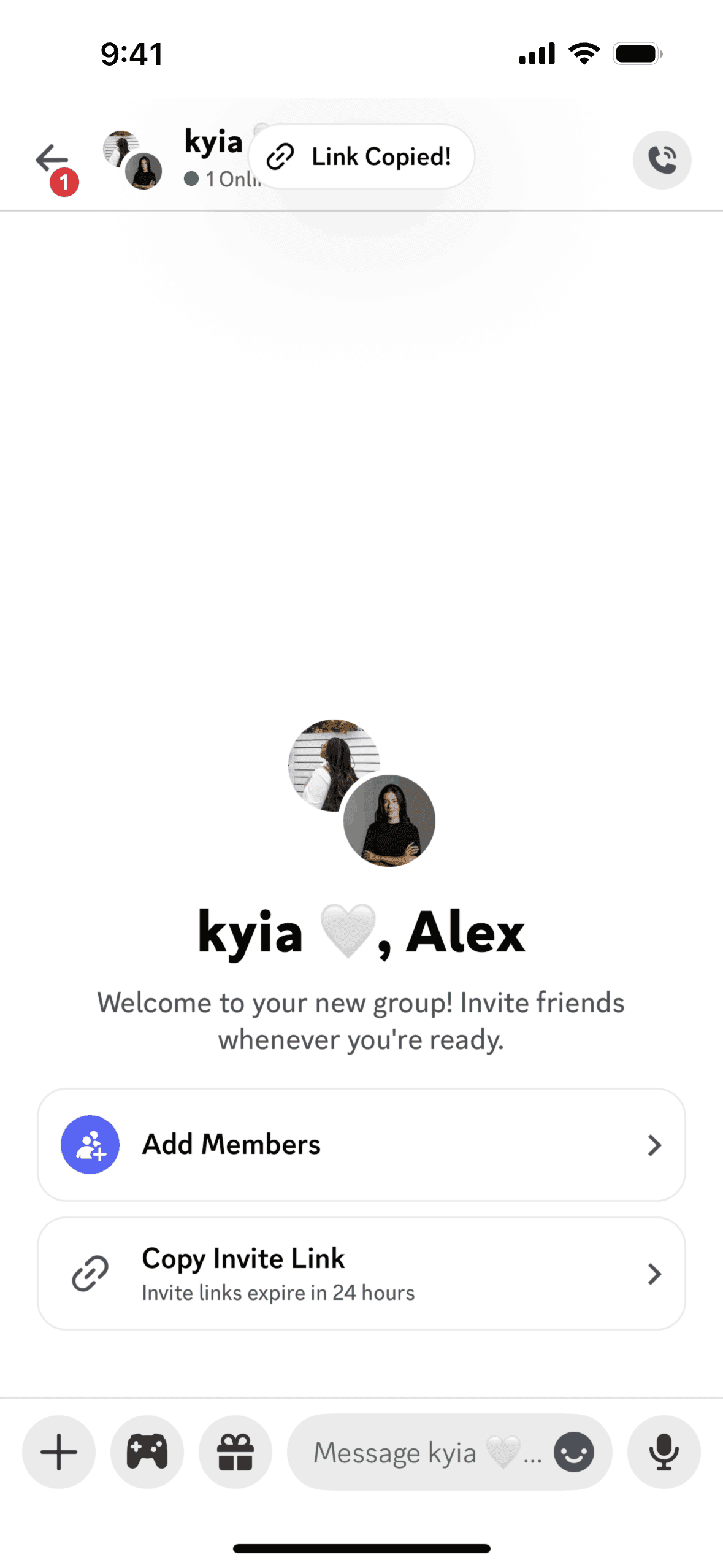 Copying an invite link on Discord (ios) screen 2