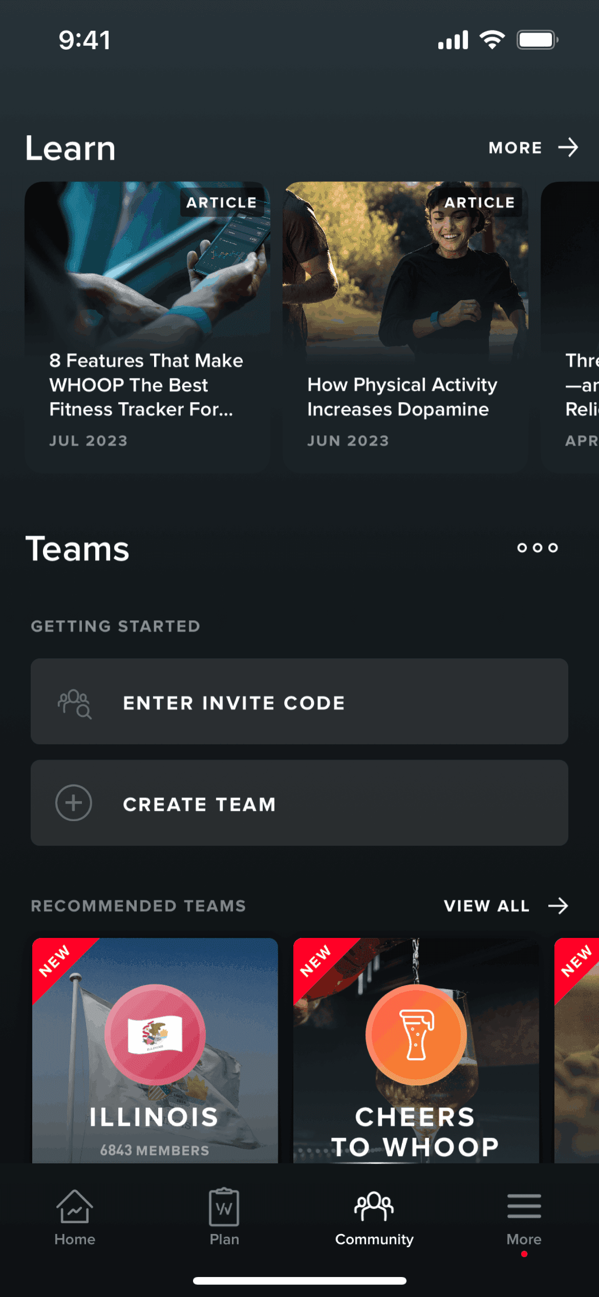Community on WHOOP (ios) screen 2