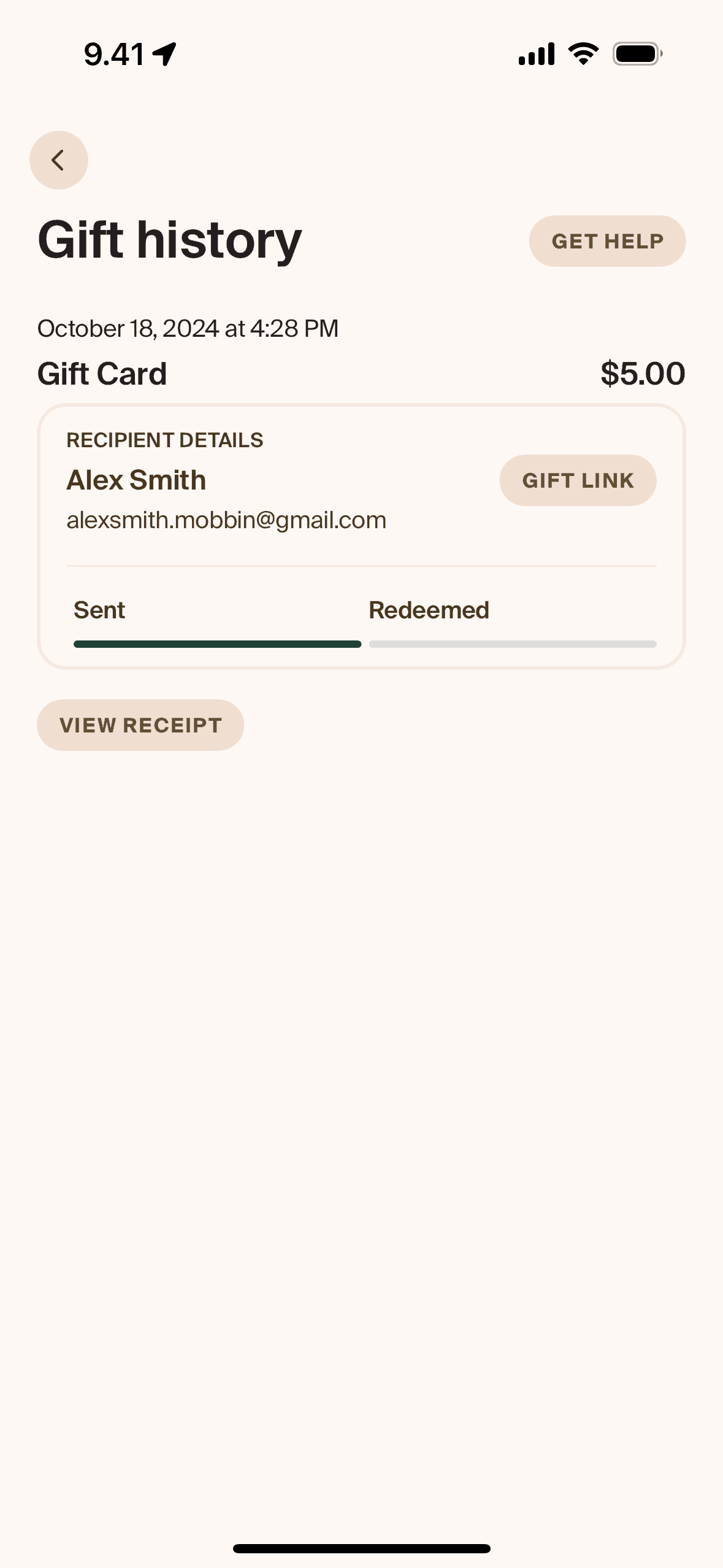 Gift history on Blank Street (ios) screen 3