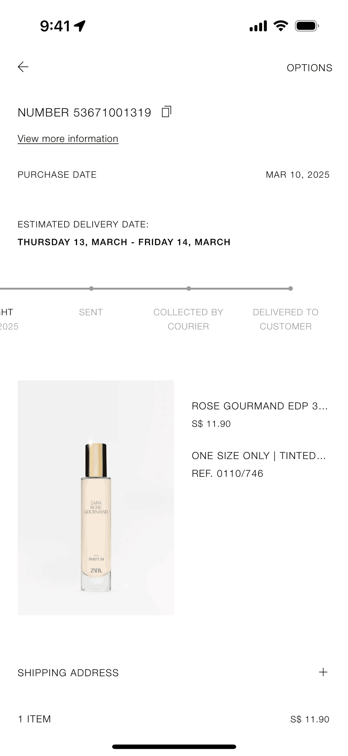 Canceling an order on ZARA (ios) screen 3