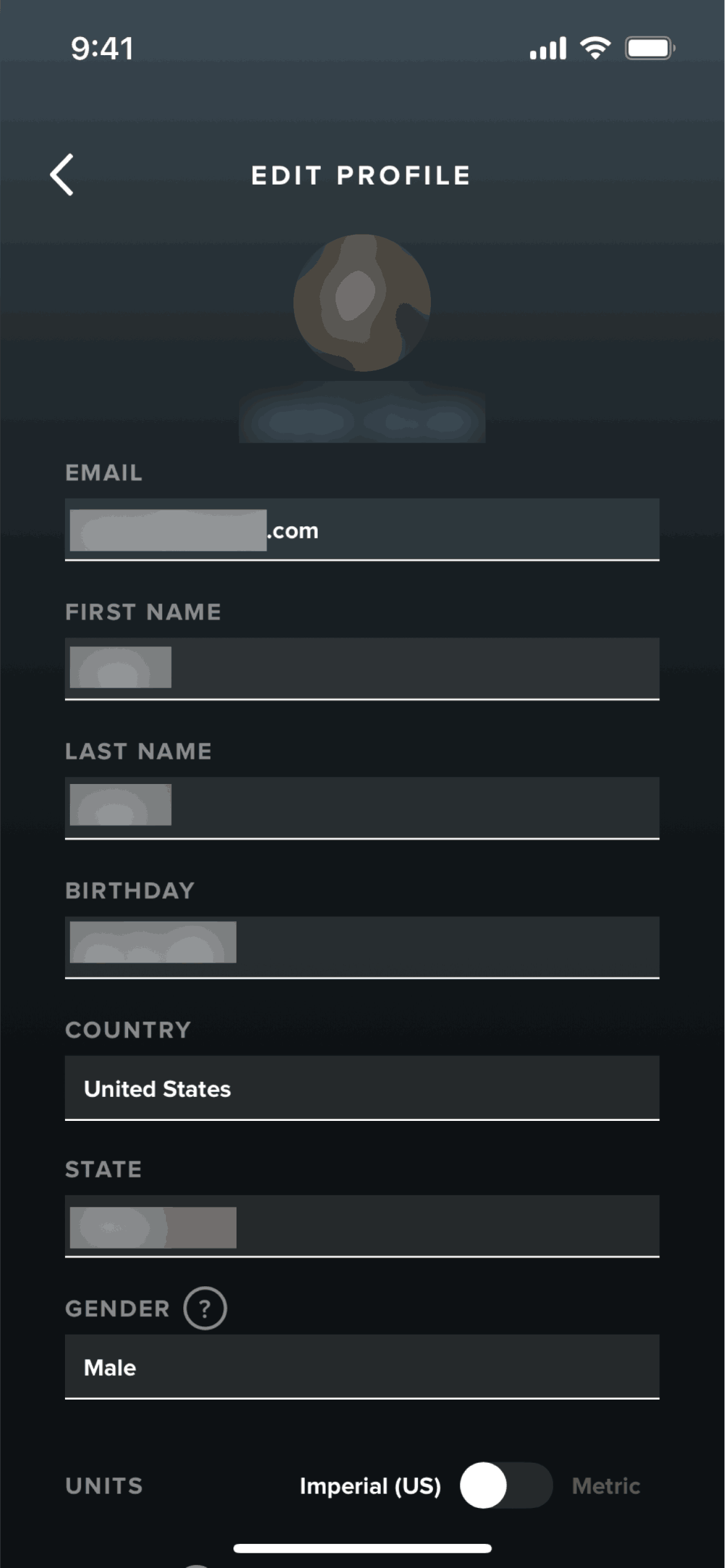Profile information on WHOOP (ios) screen 2
