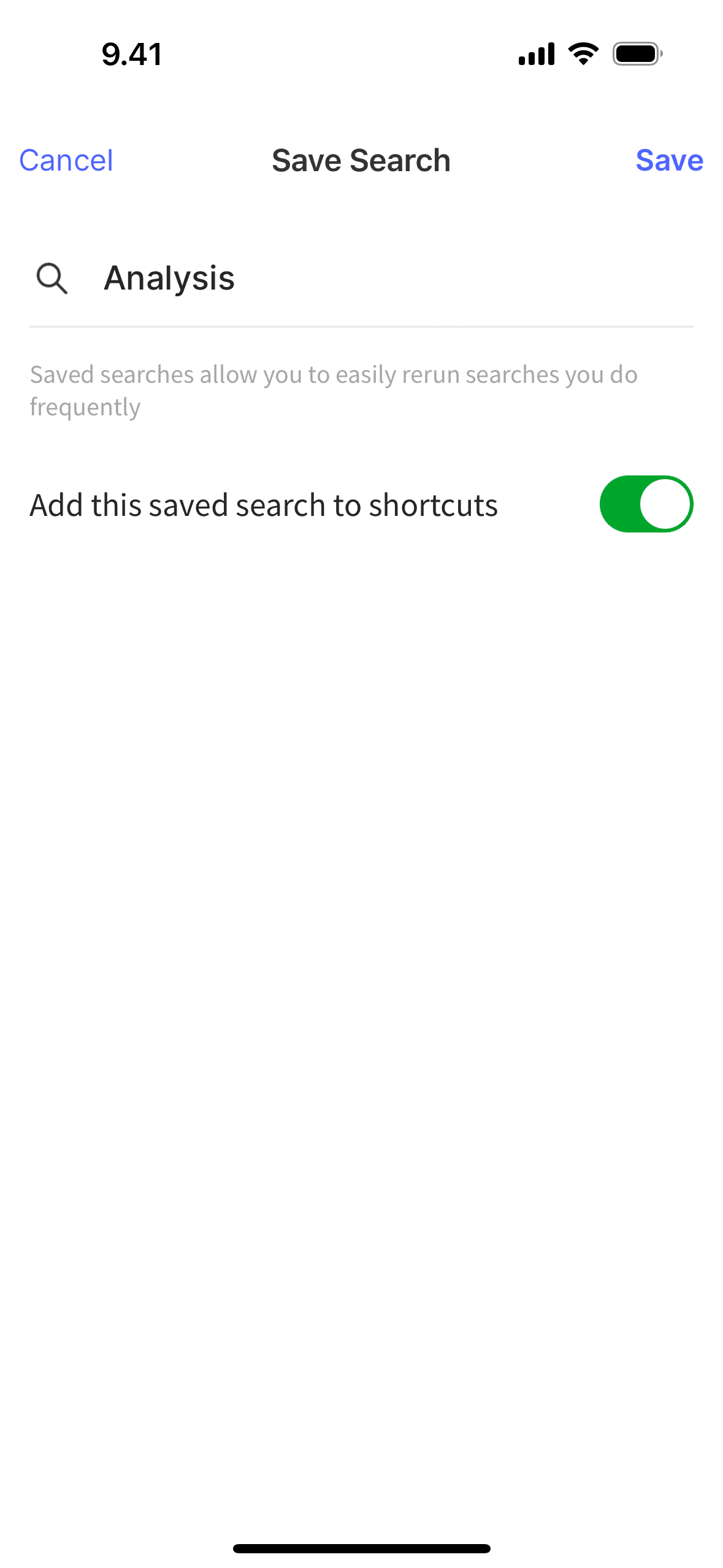 Saving a search on Evernote (ios) screen 4