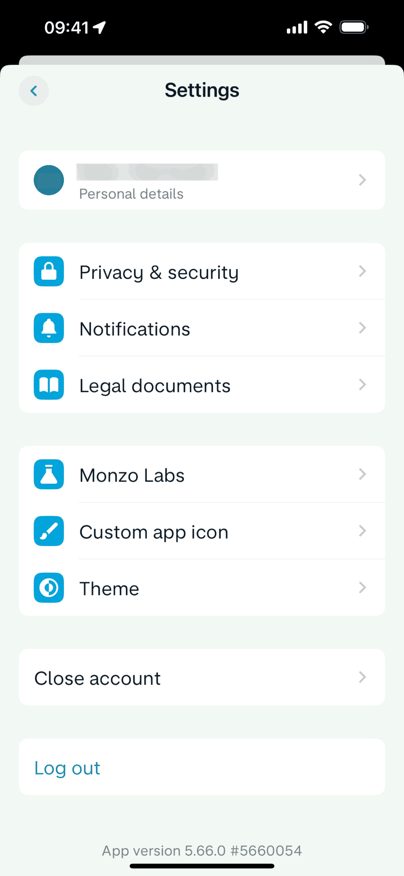Settings on Monzo (ios) screen 2