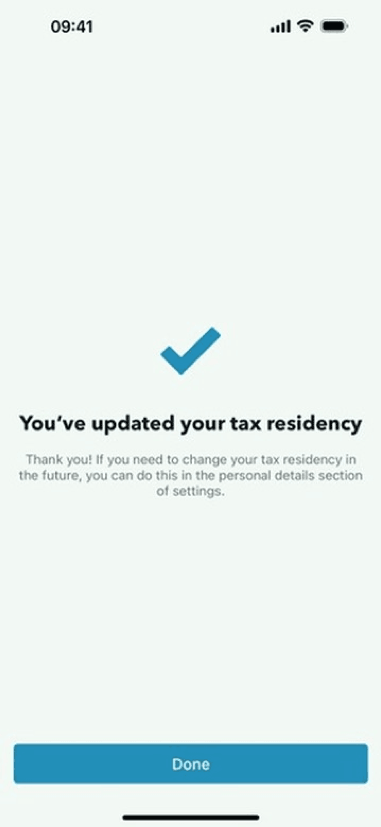 Updating tax residency on Monzo (ios) screen 7