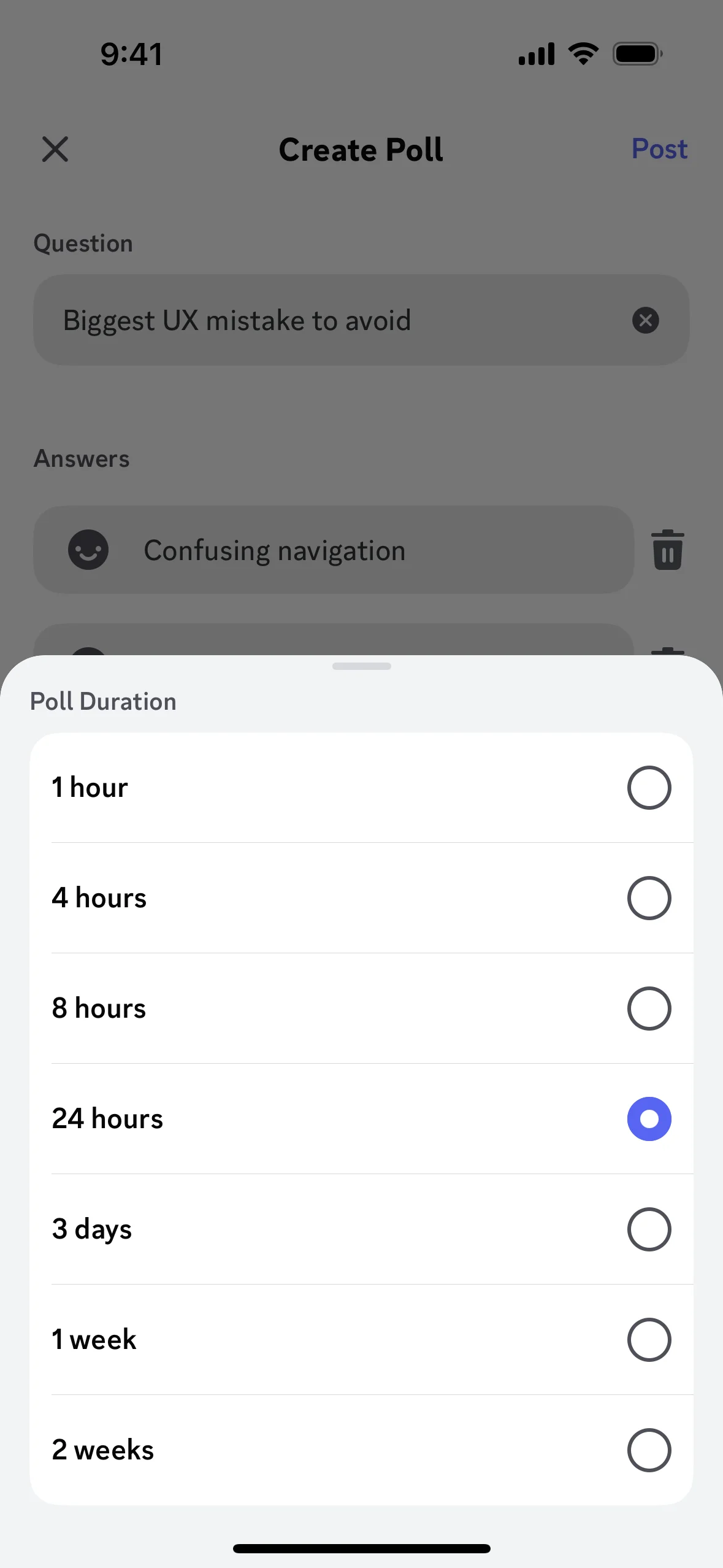 Creating a poll on Discord (ios) screen 6