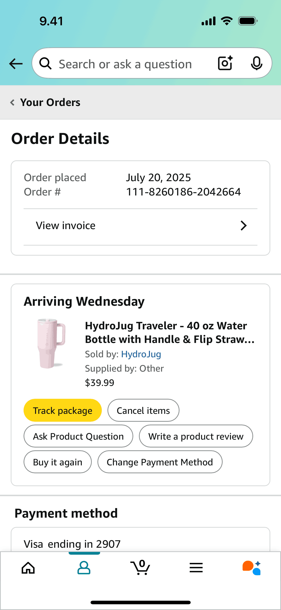 Order detail on Amazon Shopping (ios) screen 4
