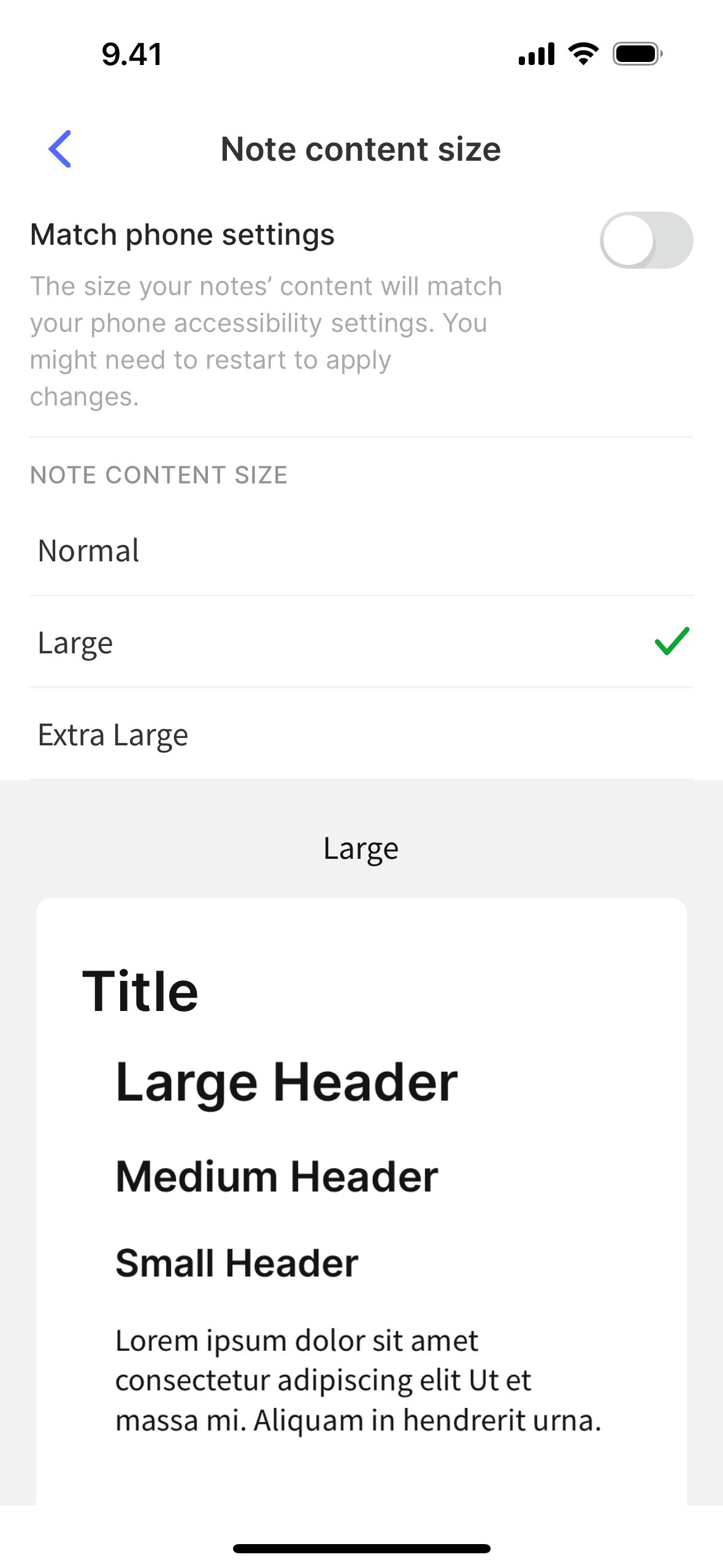 Changing content size on Evernote (ios) screen 4