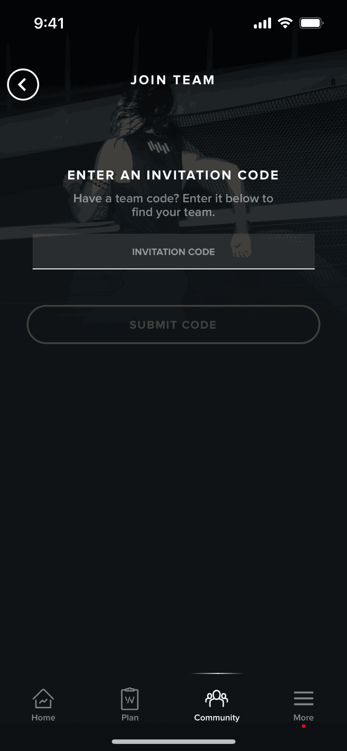 Joining a team on WHOOP (ios) screen 2