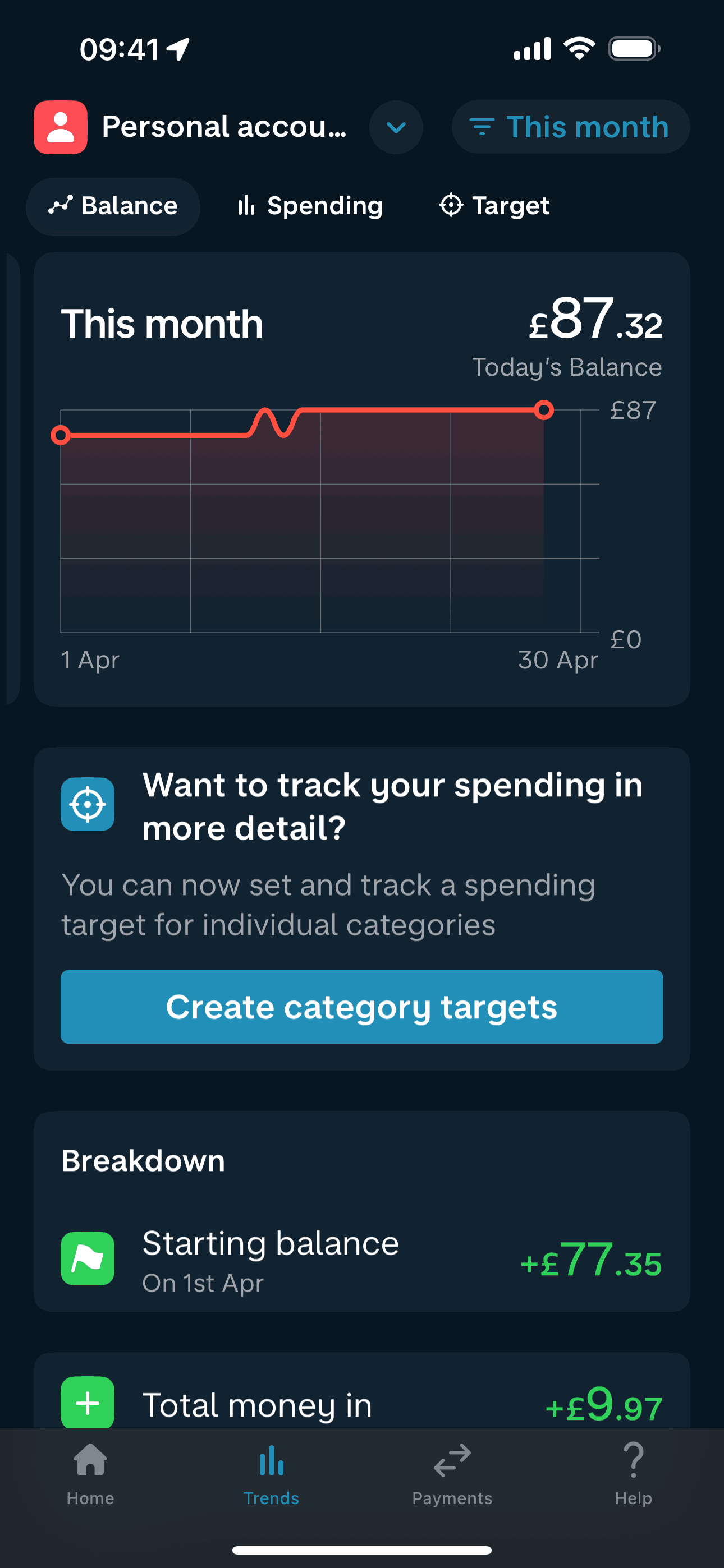 Switching to dark mode on Monzo (ios) screen 6