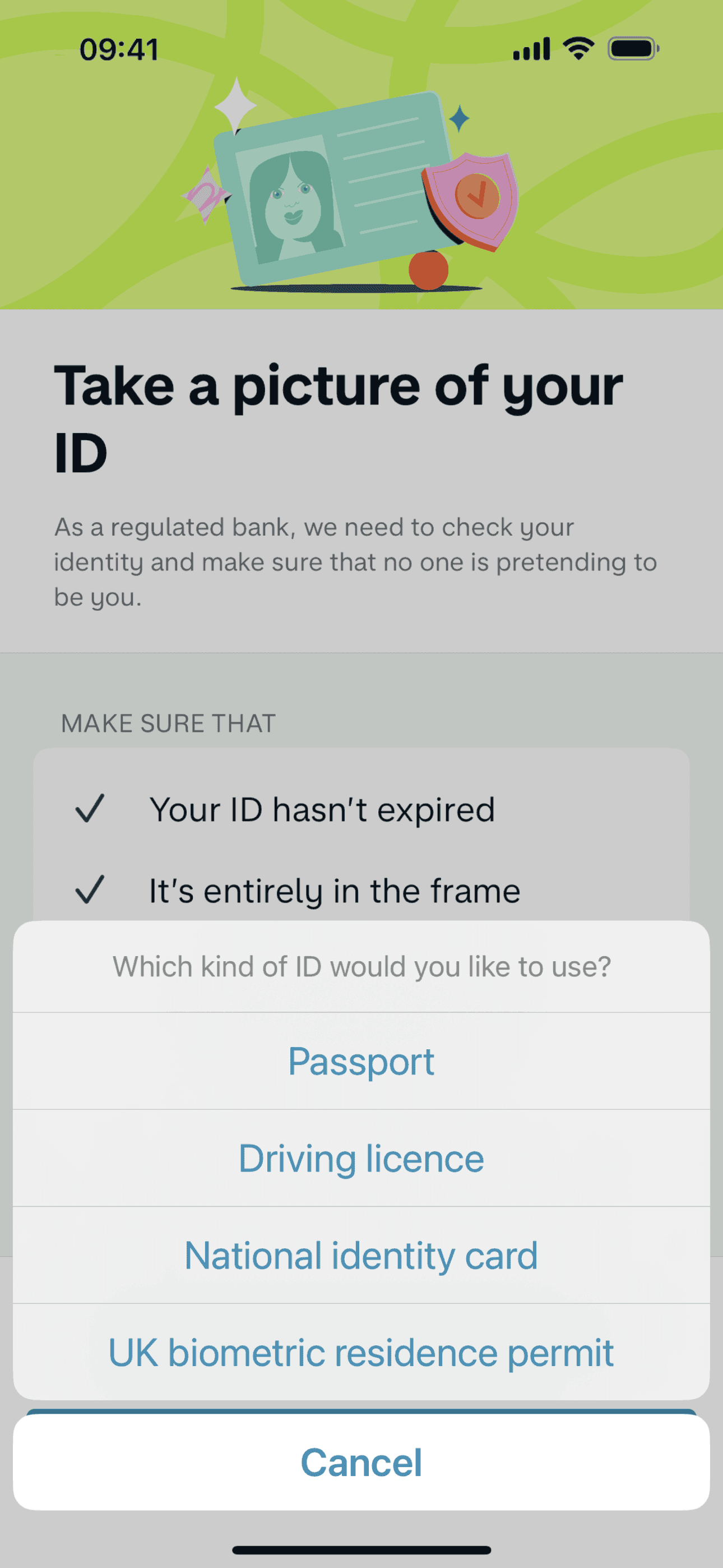 Verifying my identity on Monzo (ios) screen 3