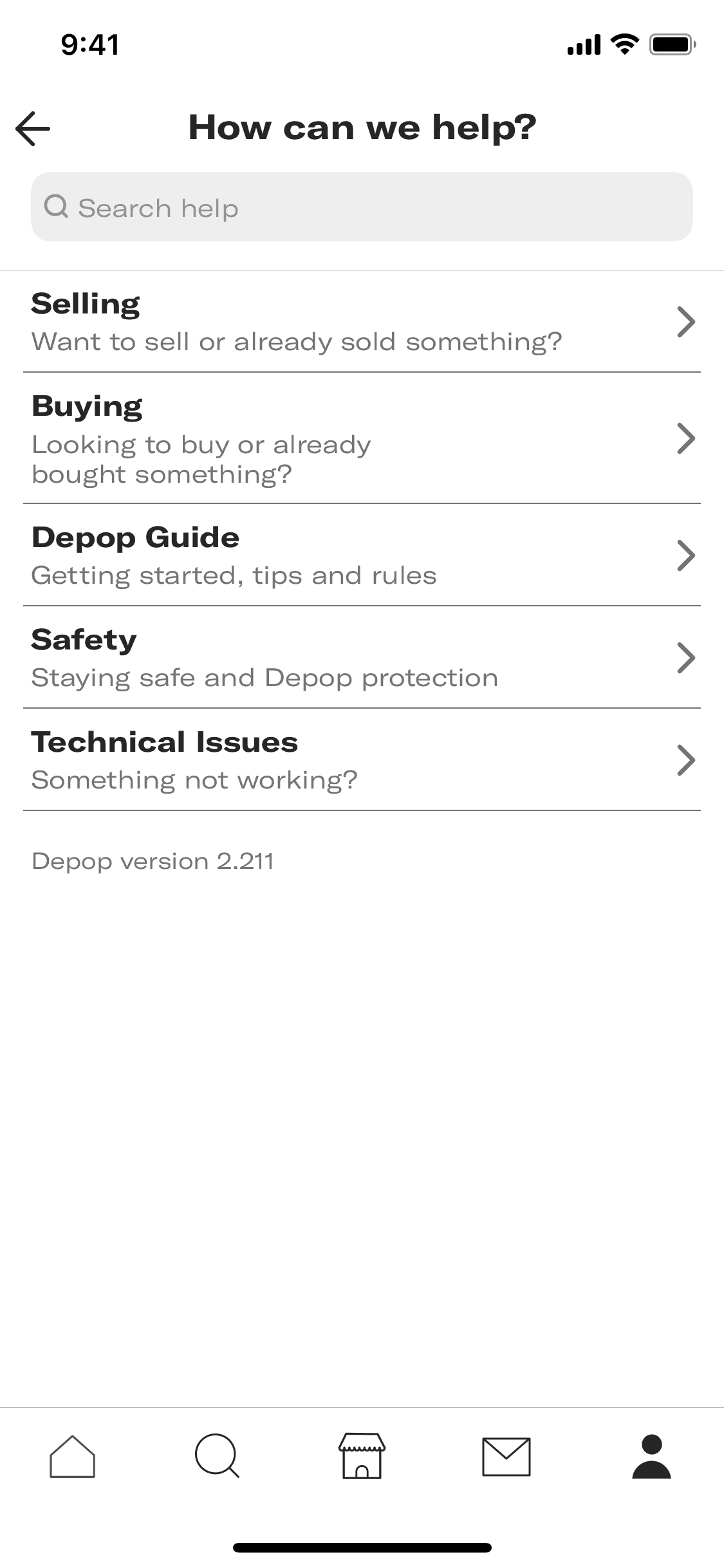Help and support on Depop (ios) screen 2